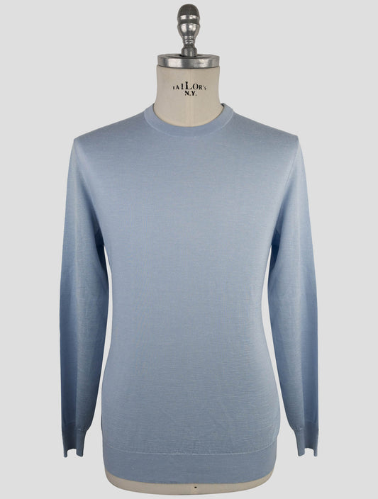 Kiton Light Blue Silk Cashmere Linen Sweater Crewneck