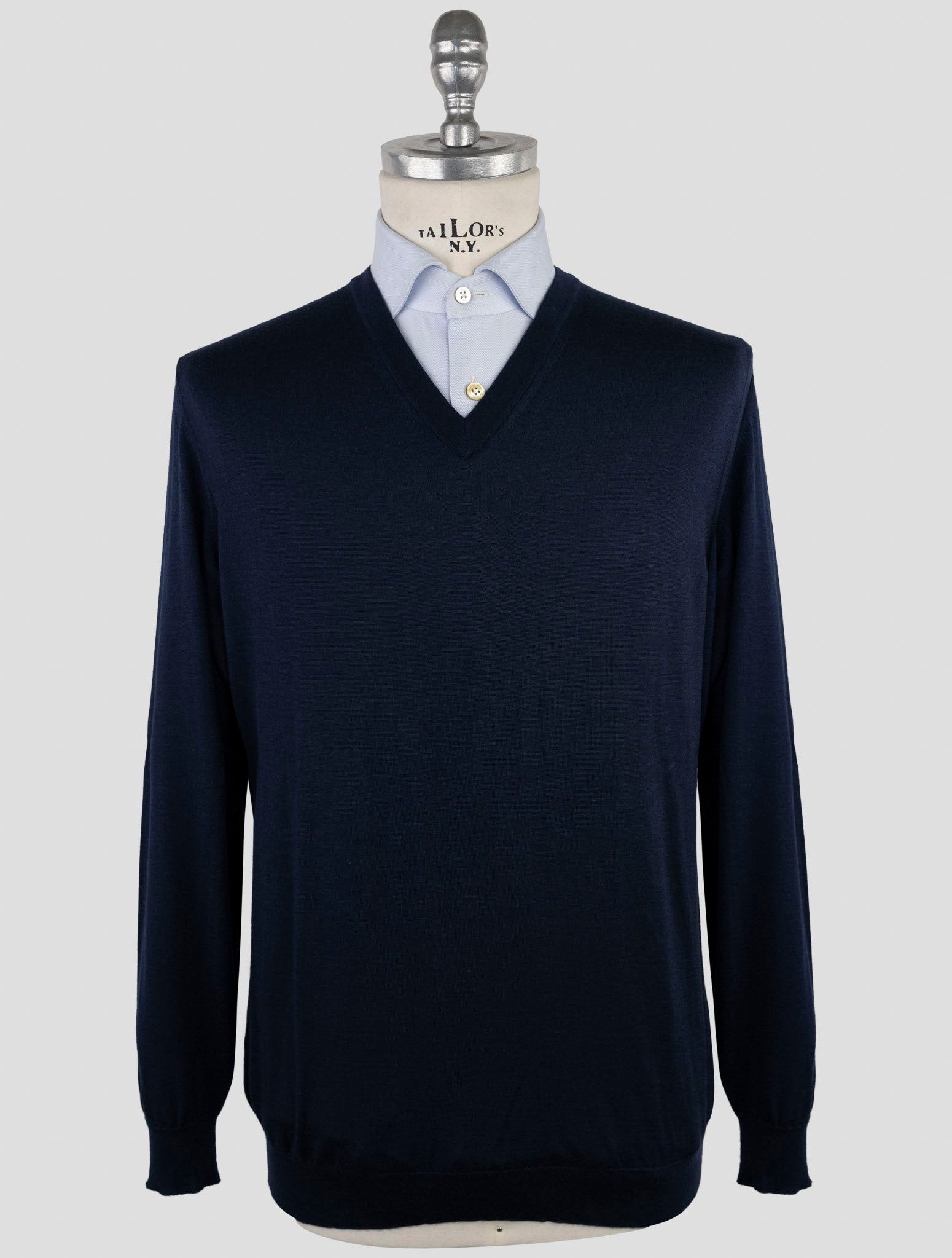 Kiton Blue Cashmere Silk Sweater V-Neck