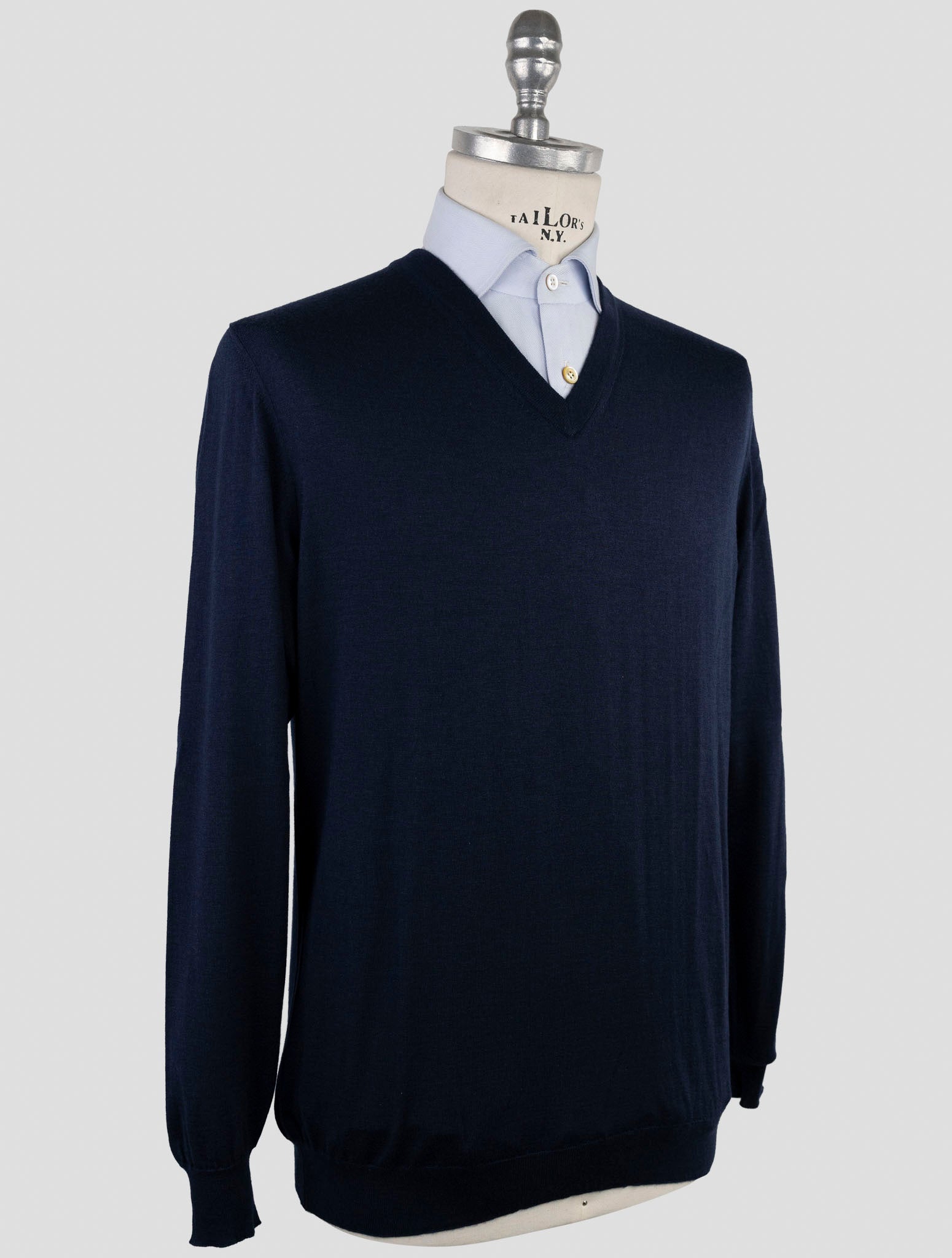 Kiton Blue Cashmere Silk Sweater V-Neck