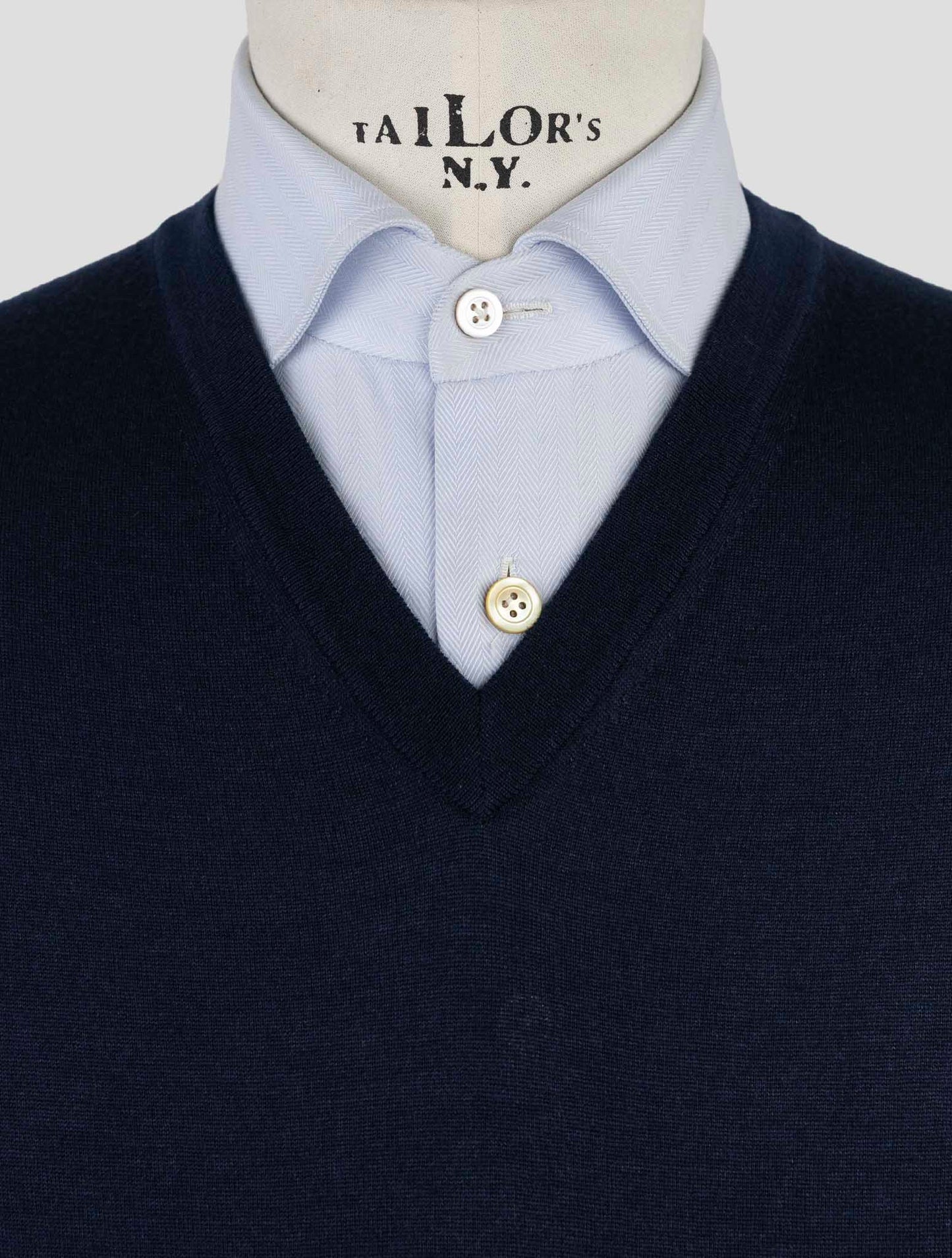 Kiton Blue Cashmere Silk Sweater V-Neck