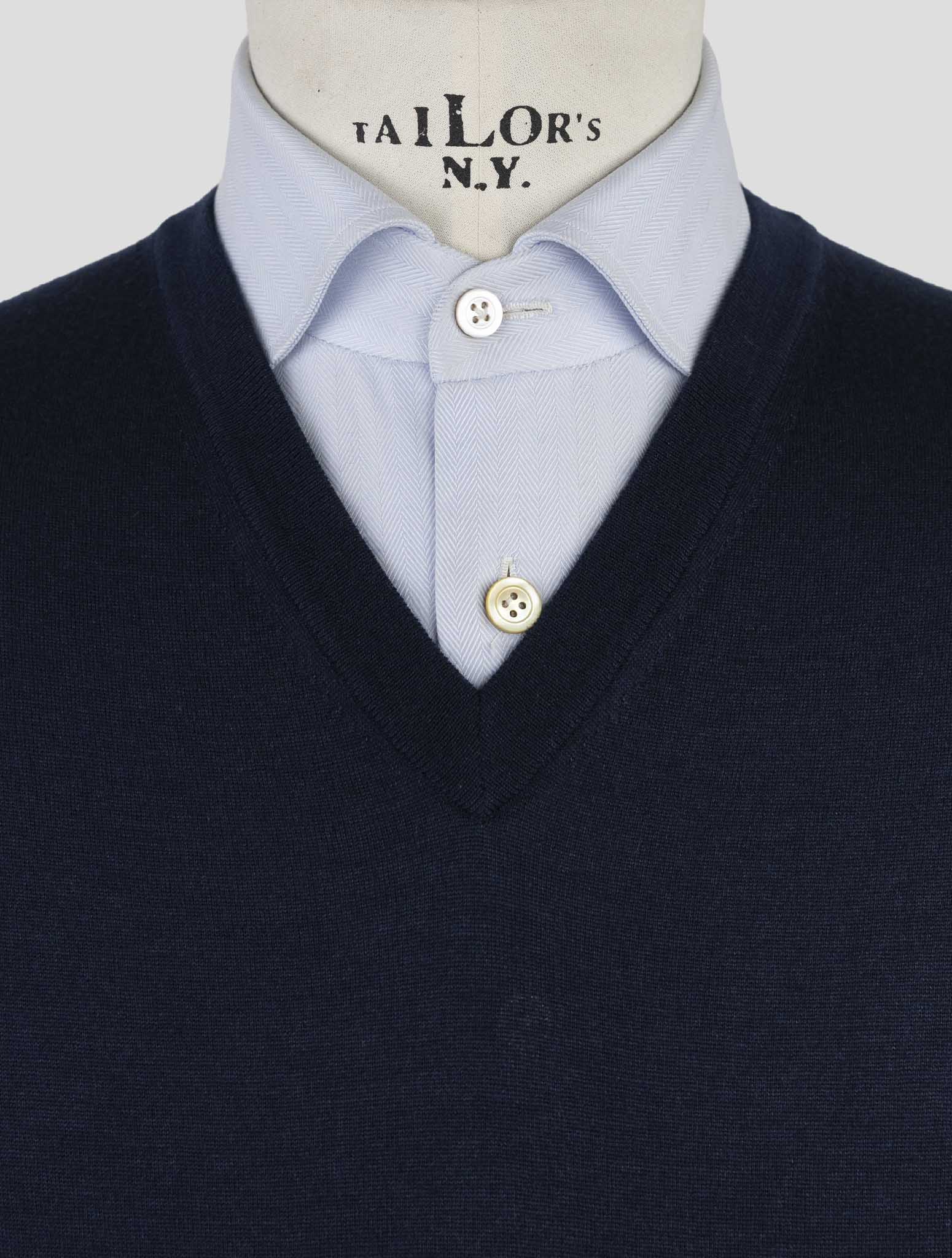 Kiton Blue Cashmere Silk Sweater V-Neck