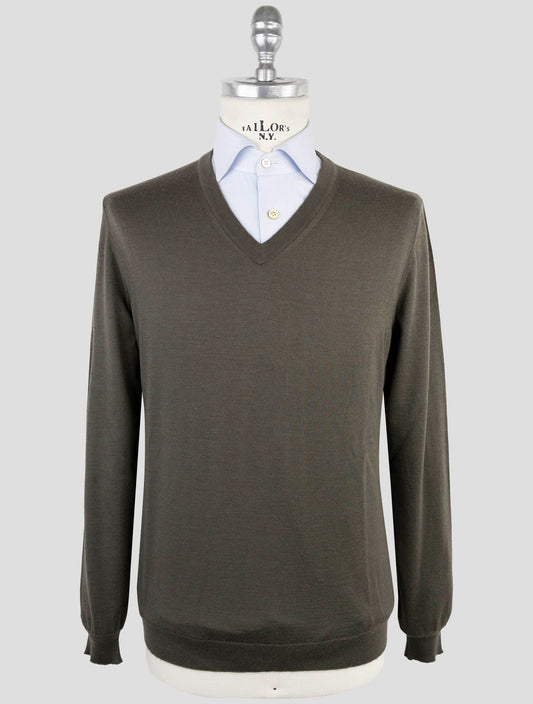 Kiton Green Cashmere Silk Sweater V-Neck