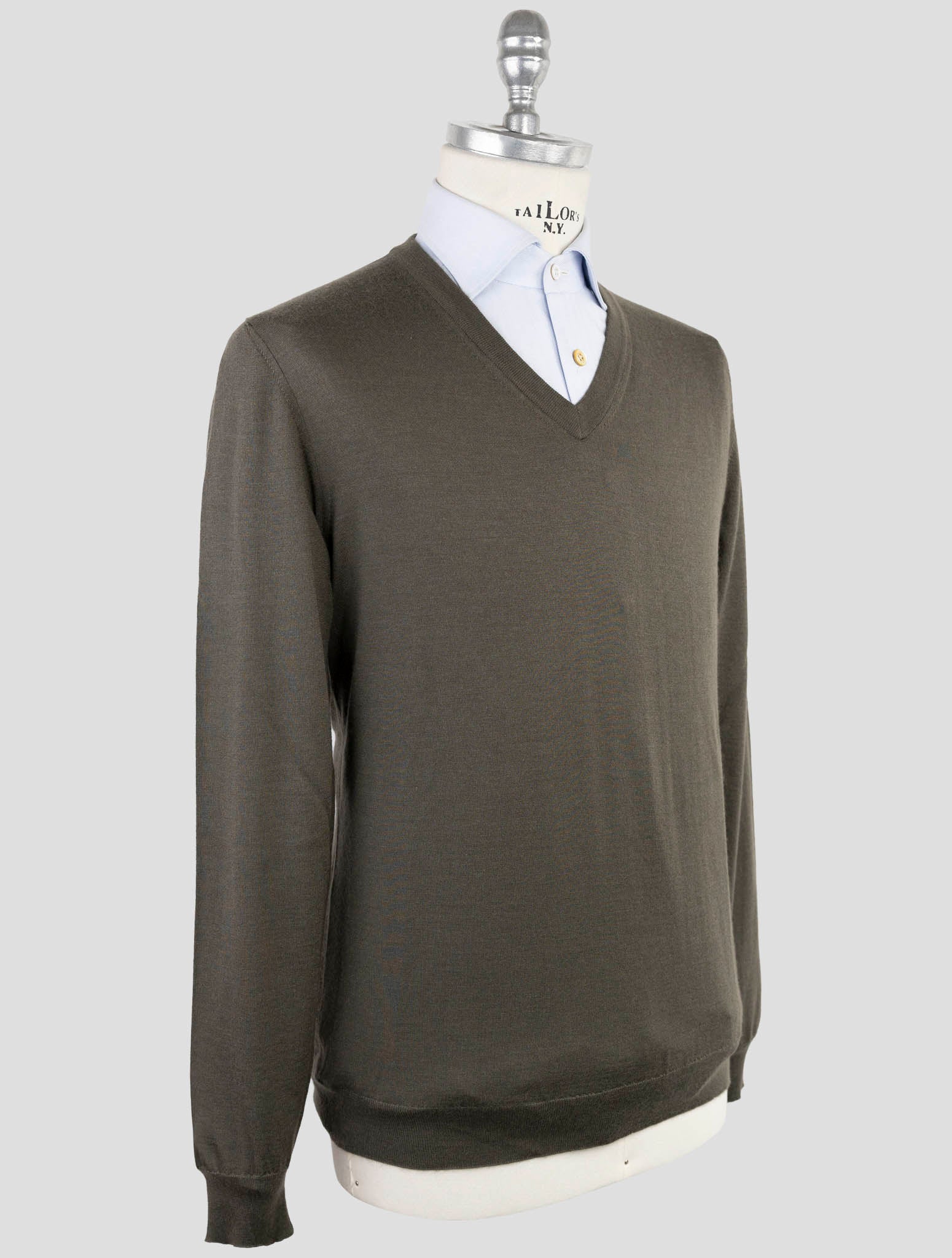 Kiton Green Cashmere Silk Sweater V-Neck
