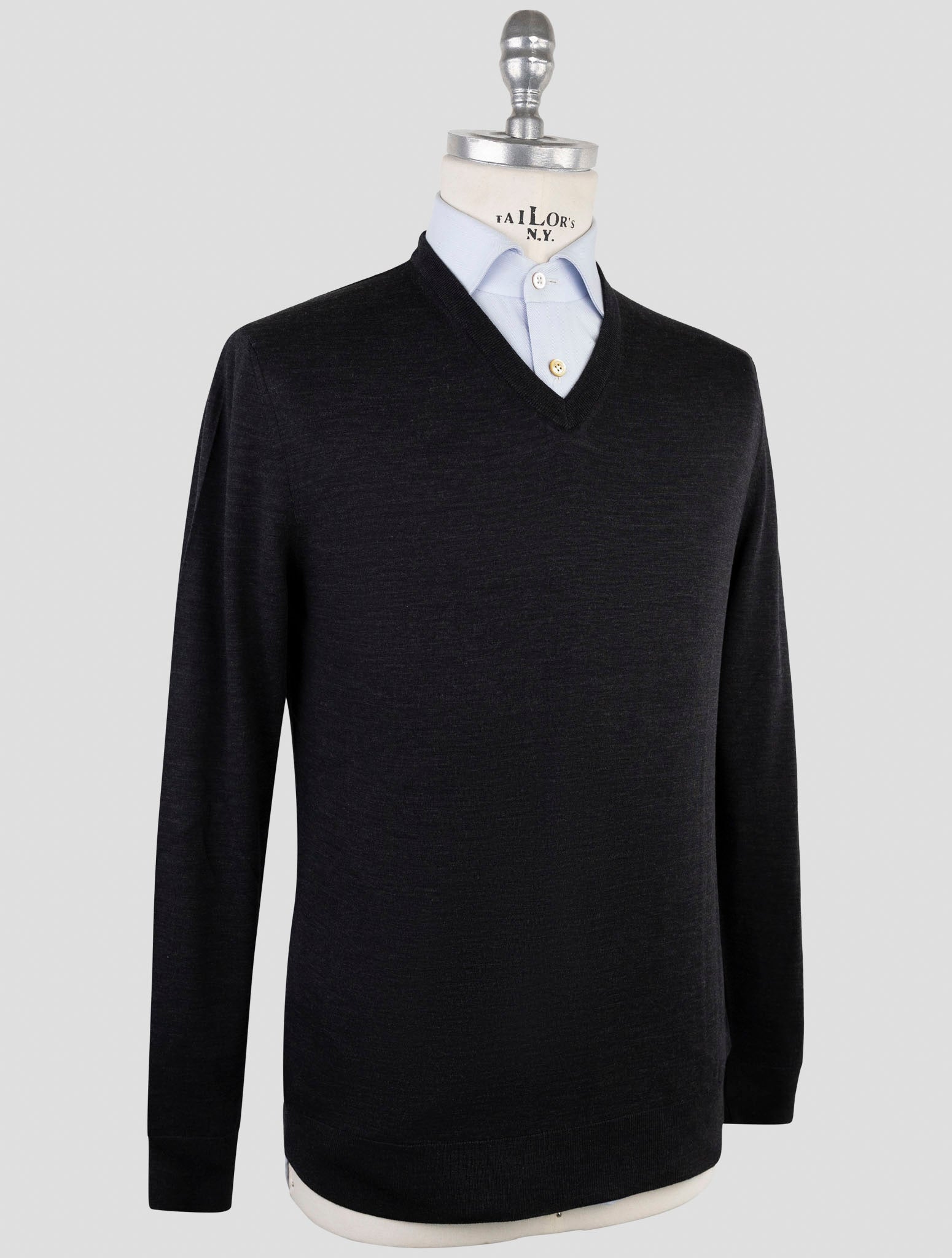 Kiton Dark Gray Wool Sweater V-Neck