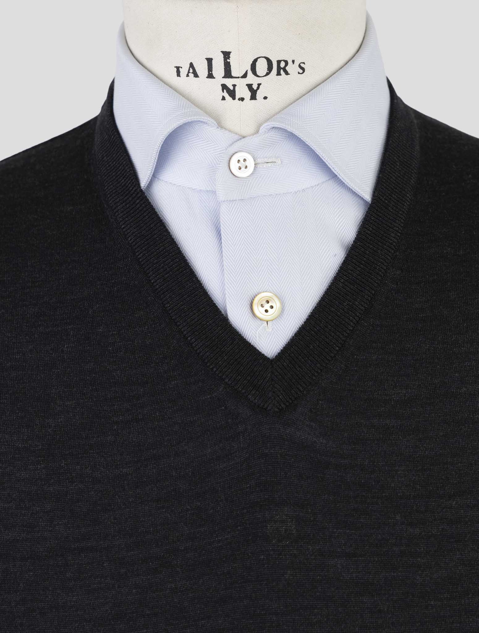Kiton Dark Gray Wool Sweater V-Neck
