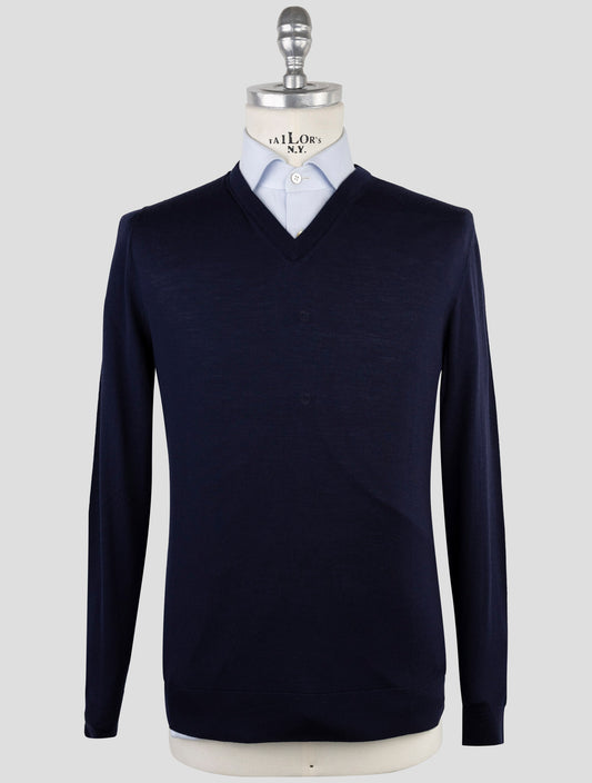 Kiton Blue Wool Sweater V-Neck