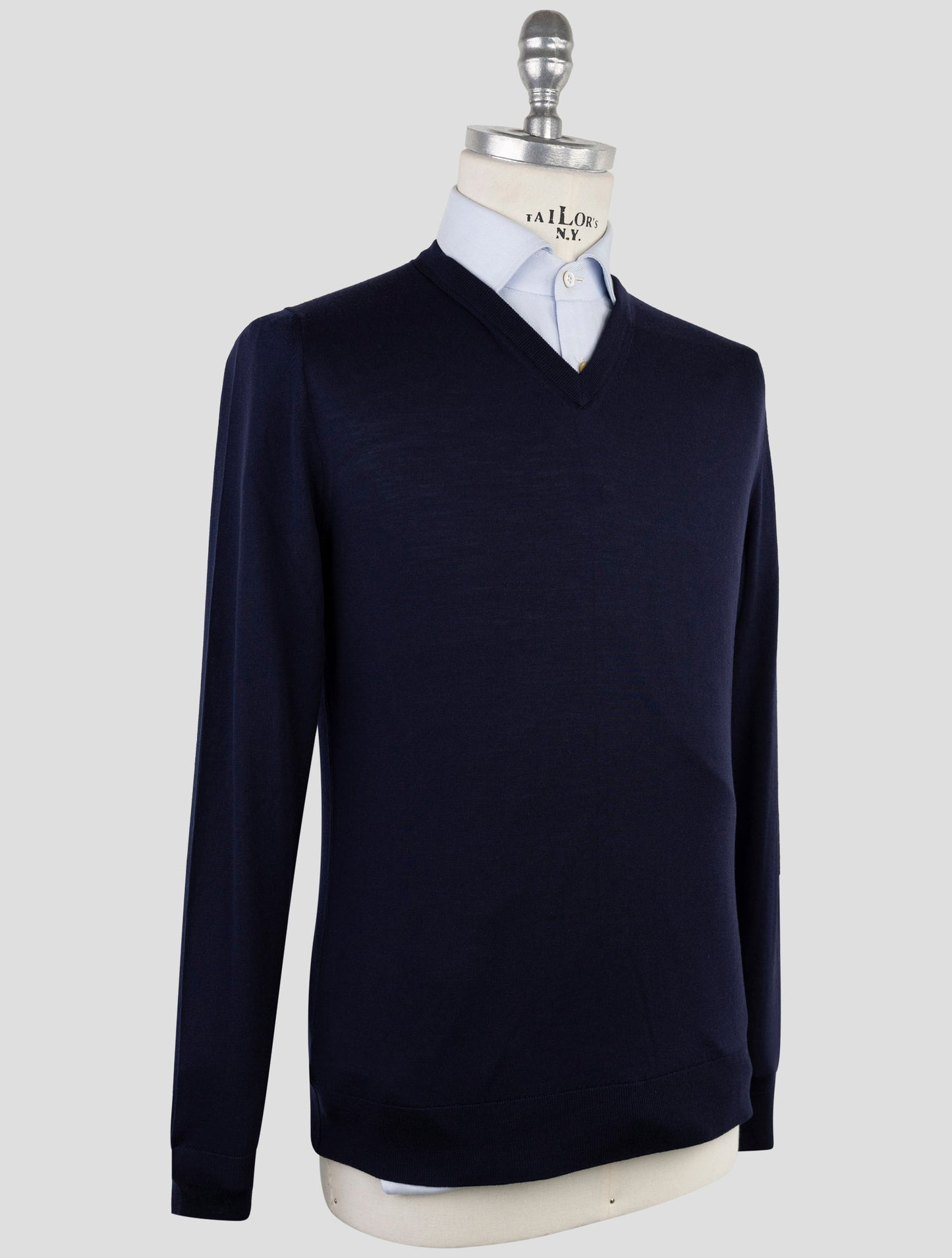 Kiton Blue Wool Sweater V-Neck