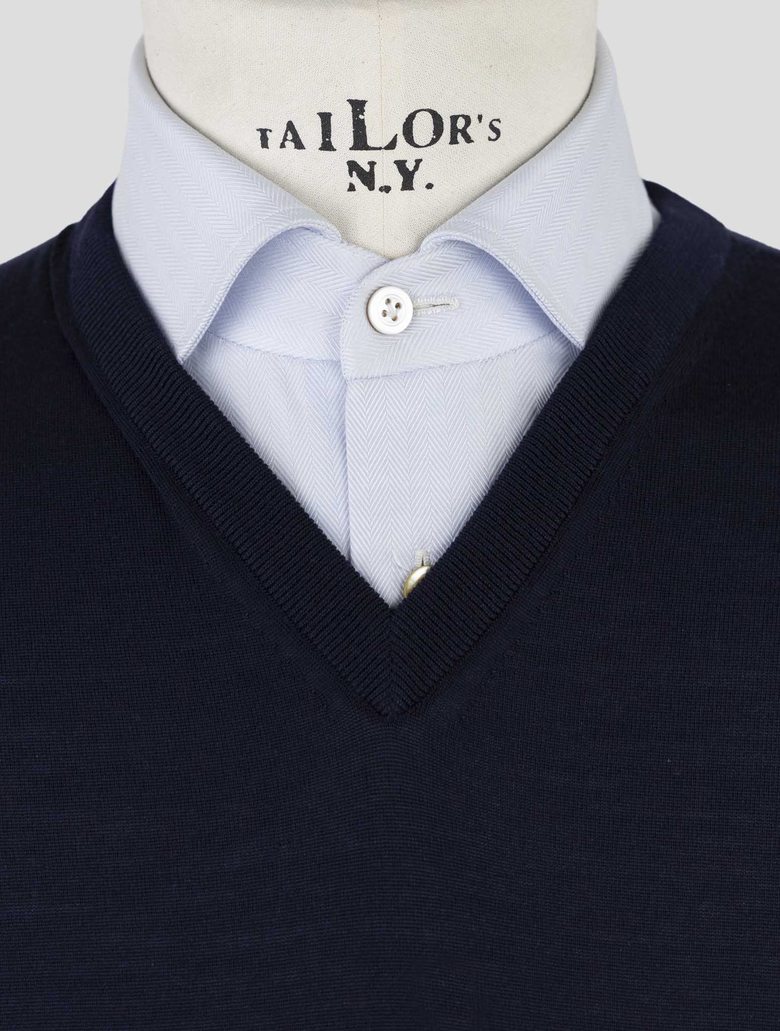 Kiton Blue Wool Sweater V-Neck