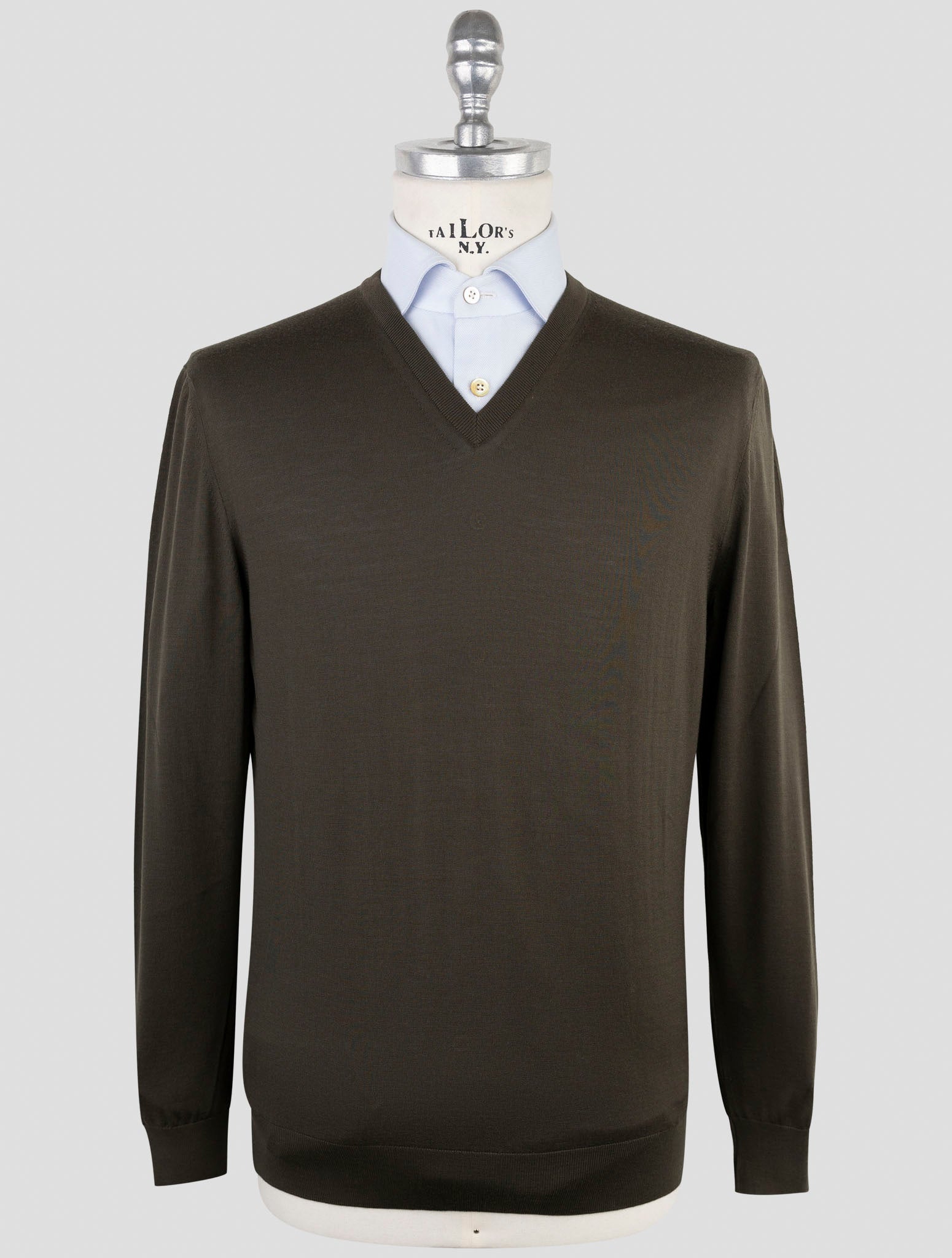 Kiton Green Wool Sweater V-Neck