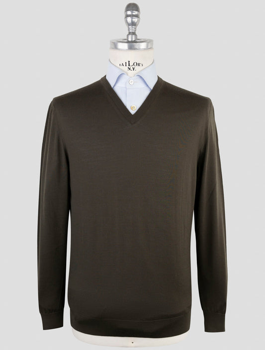 Kiton Green Wool Sweater V-Neck