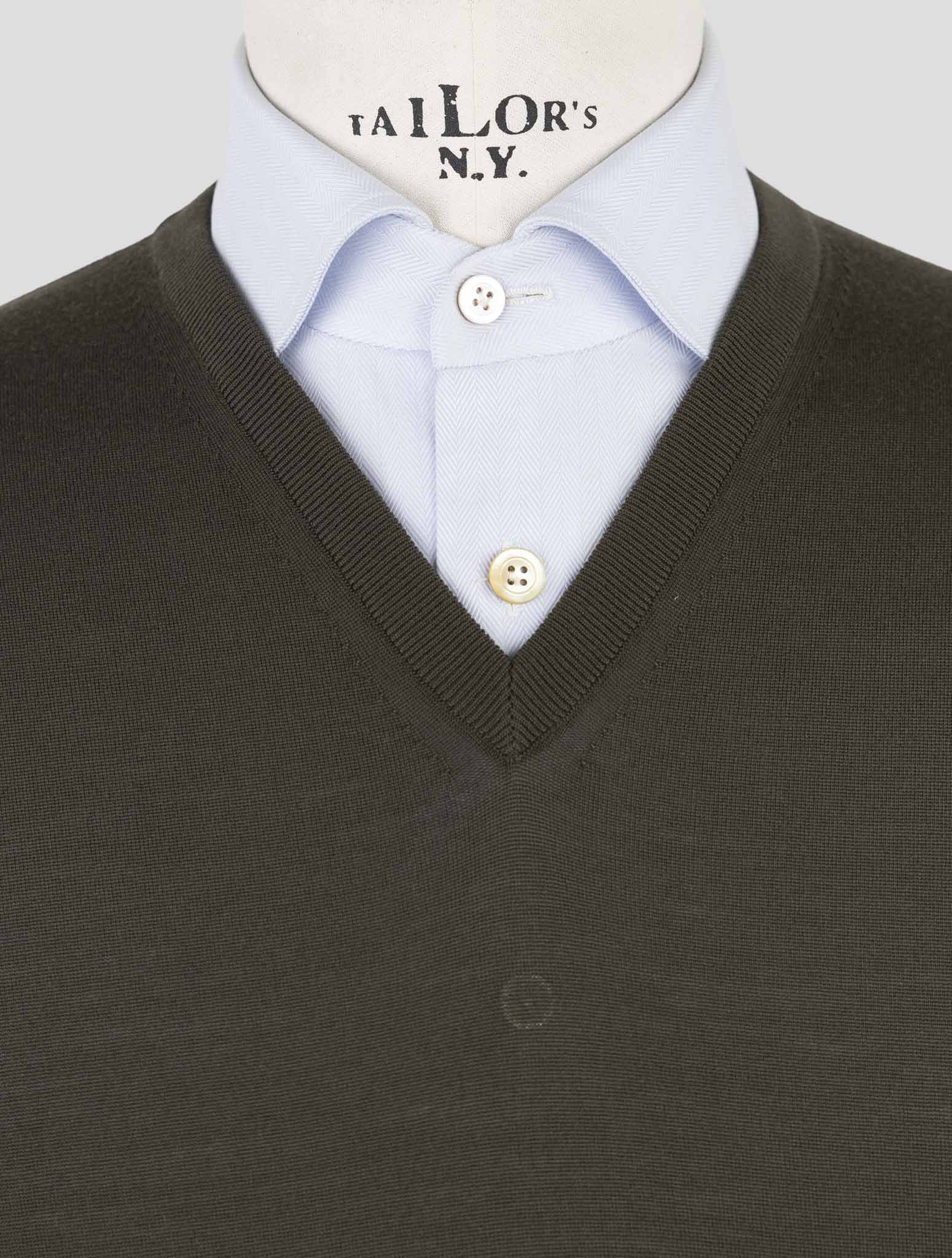 Kiton Green Wool Sweater V-Neck