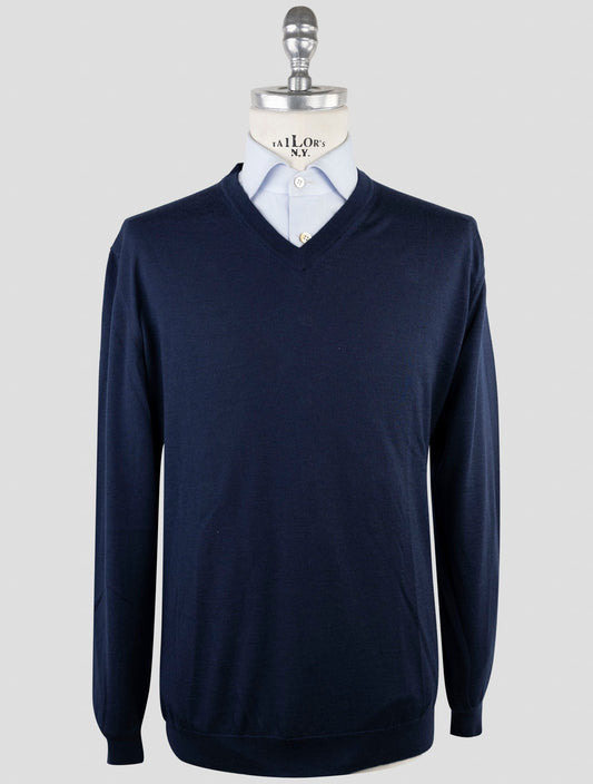 Kiton Blue Wool Sweater V-Neck