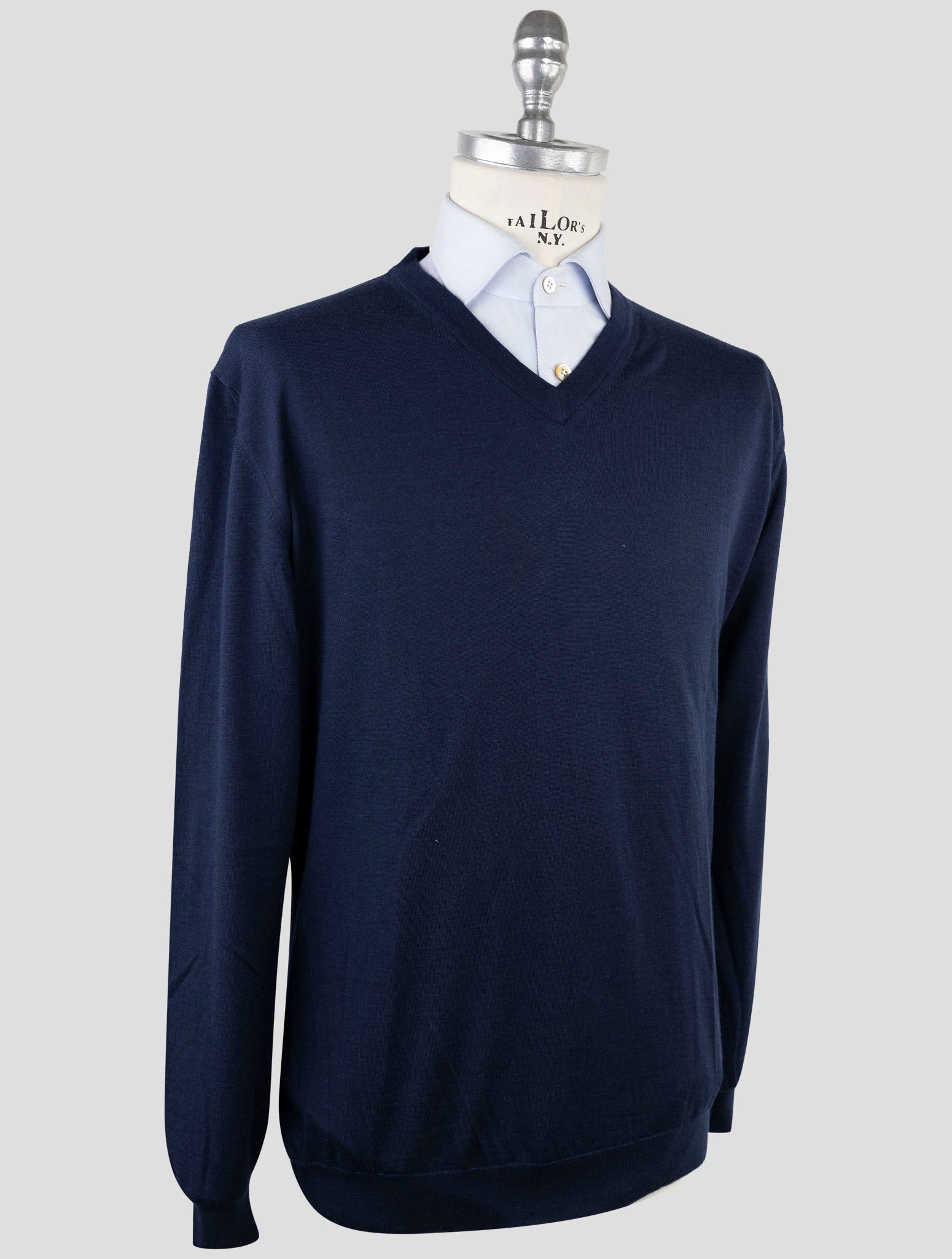 Kiton Blue Wool Sweater V-Neck