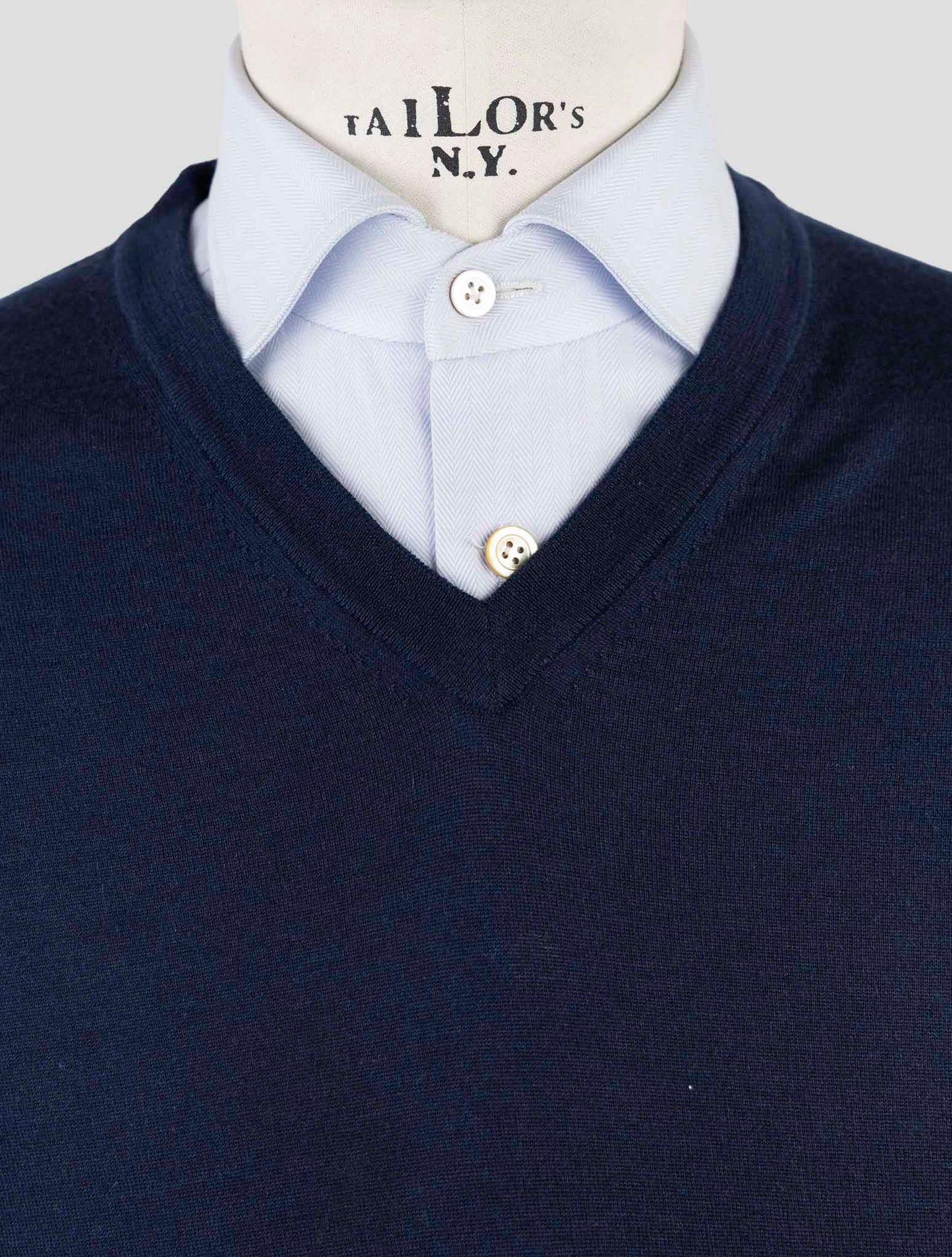 Kiton Blue Wool Sweater V-Neck