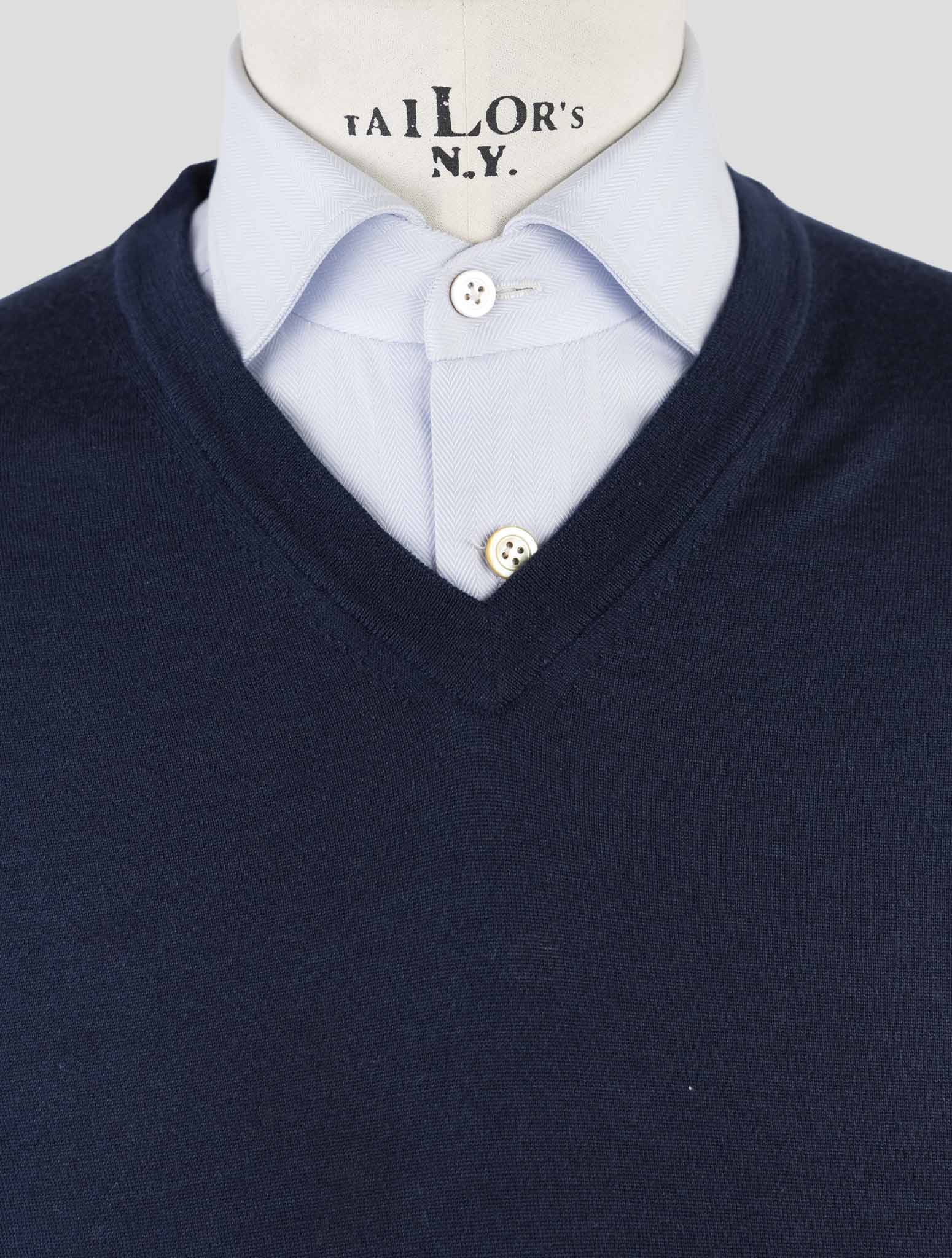 Kiton Blue Wool Sweater V-Neck