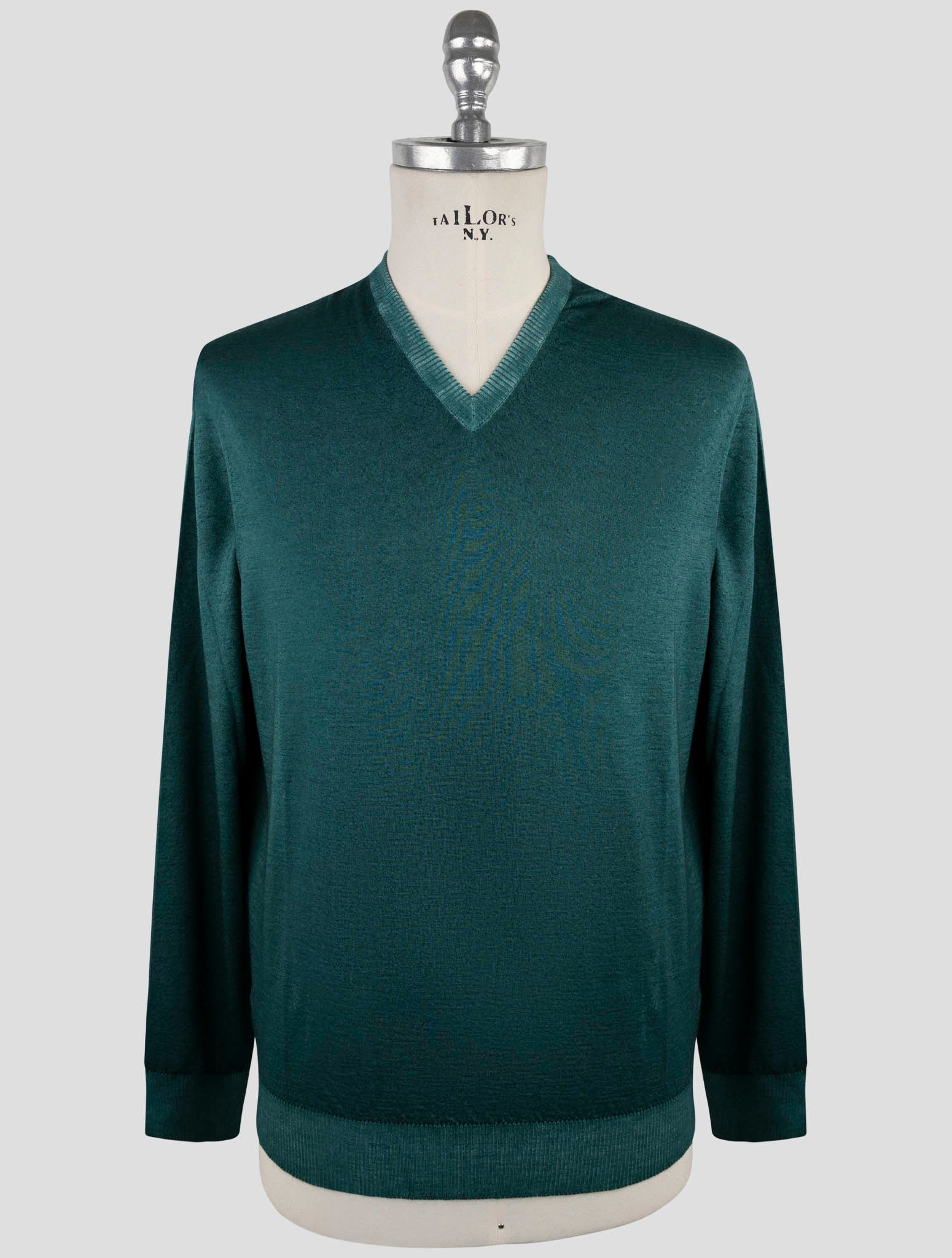Kiton Green Cashmere Silk Sweater V-Neck