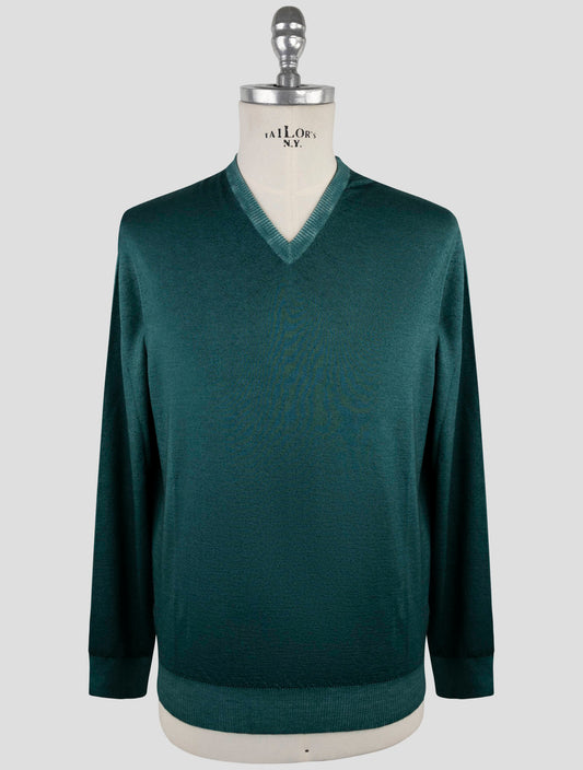 Kiton Green Cashmere Silk Sweater V-Neck