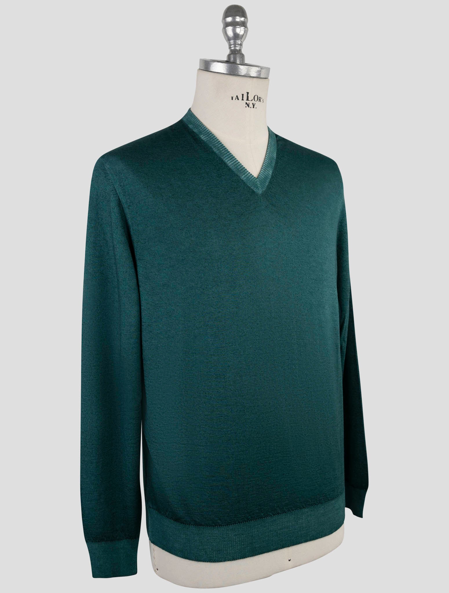 Kiton Green Cashmere Silk Sweater V-Neck