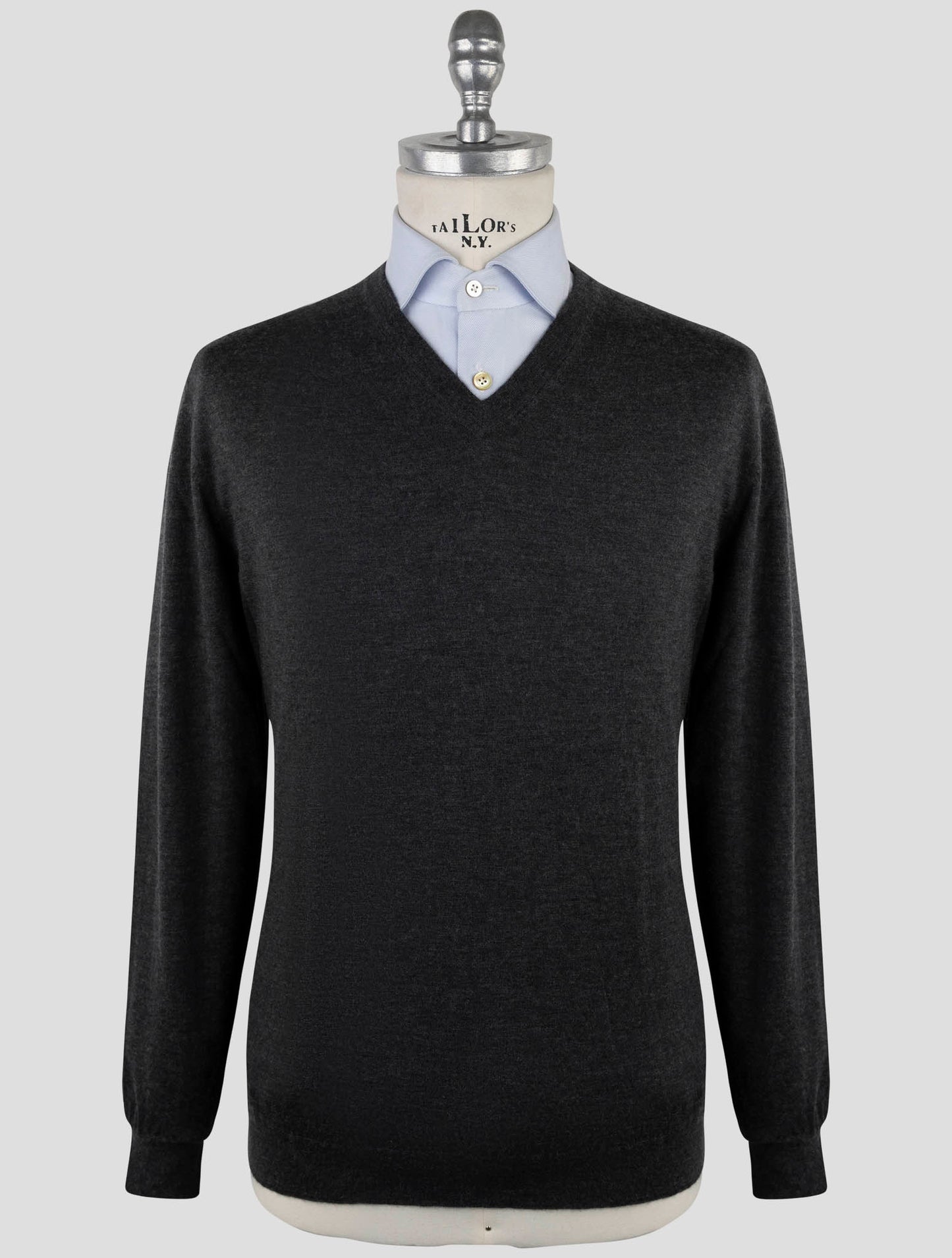 Kiton Gray Cashmere Silk Sweater V-Neck