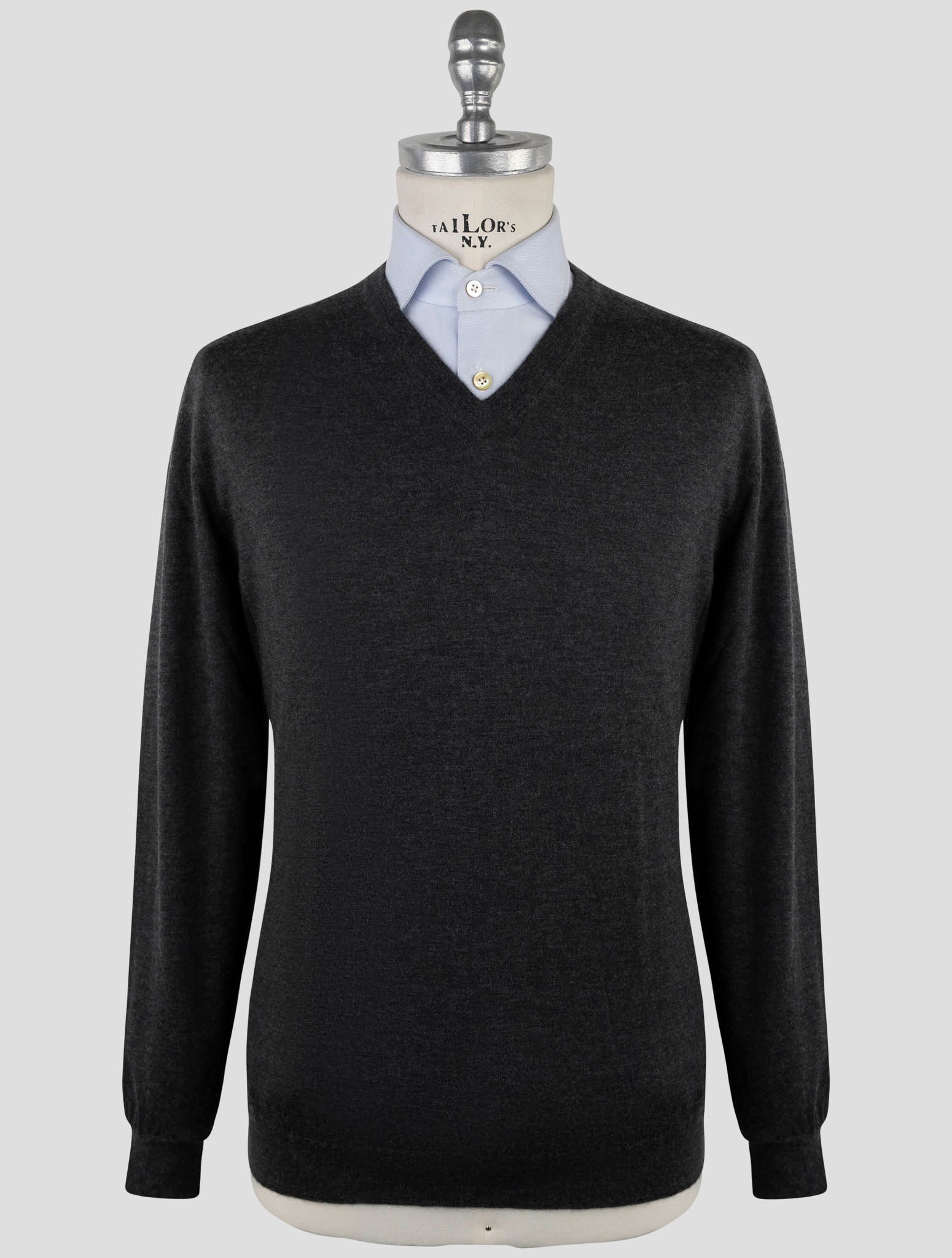 Kiton Gray Cashmere Silk Sweater V-Neck