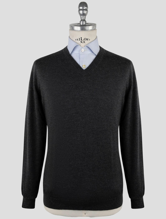 Kiton Gray Cashmere Silk Sweater V-Neck