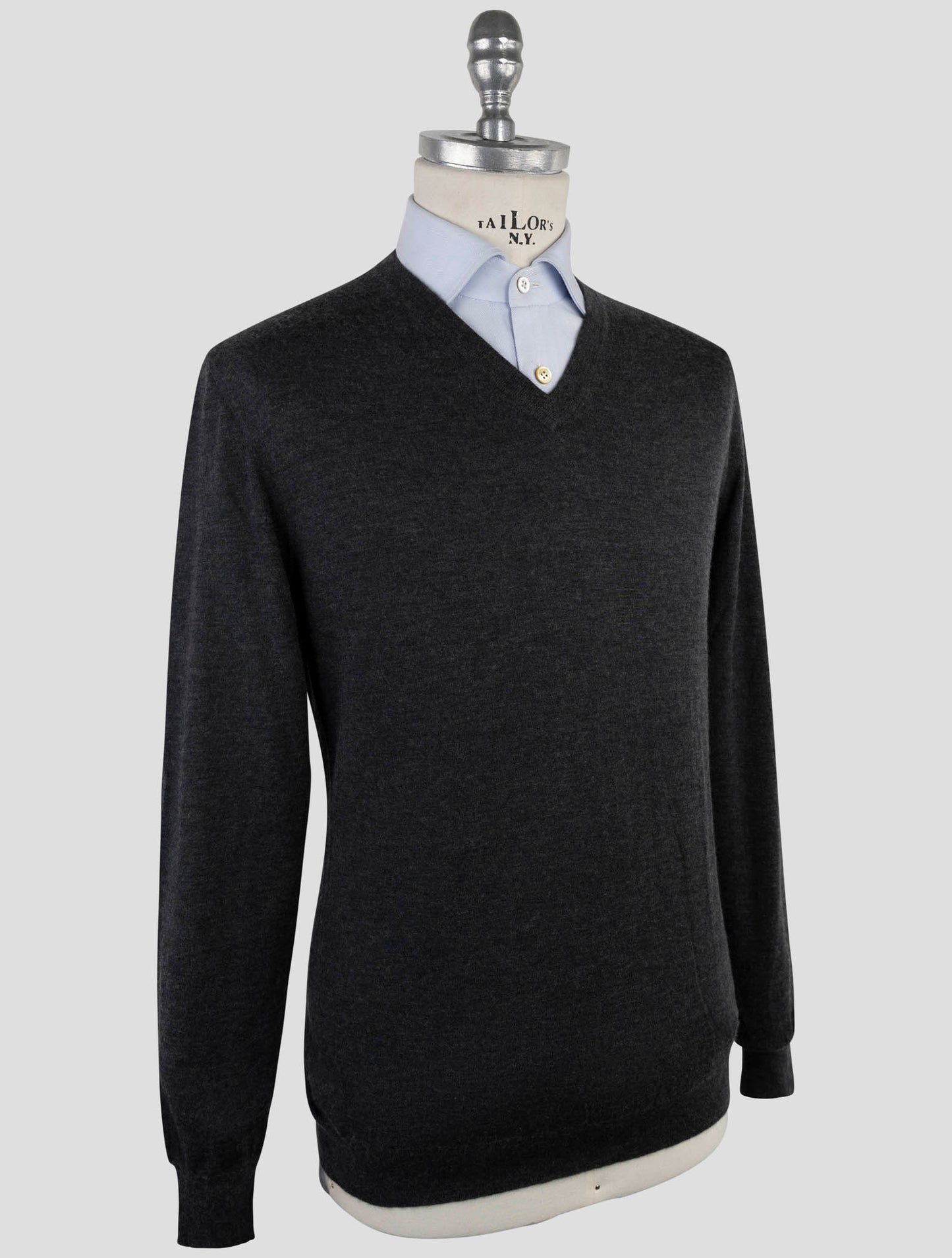 Kiton Gray Cashmere Silk Sweater V-Neck