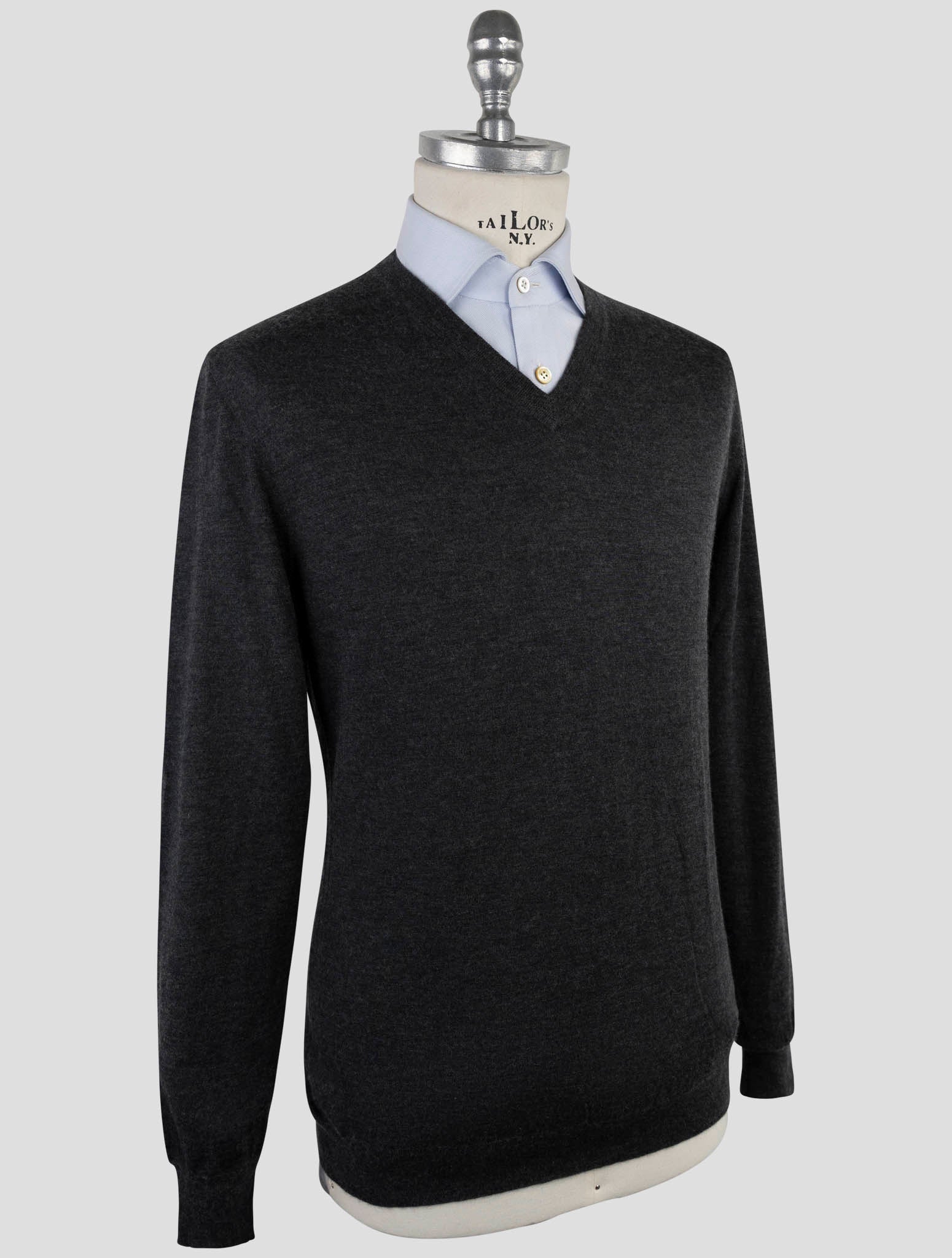 Kiton Gray Cashmere Silk Sweater V-Neck