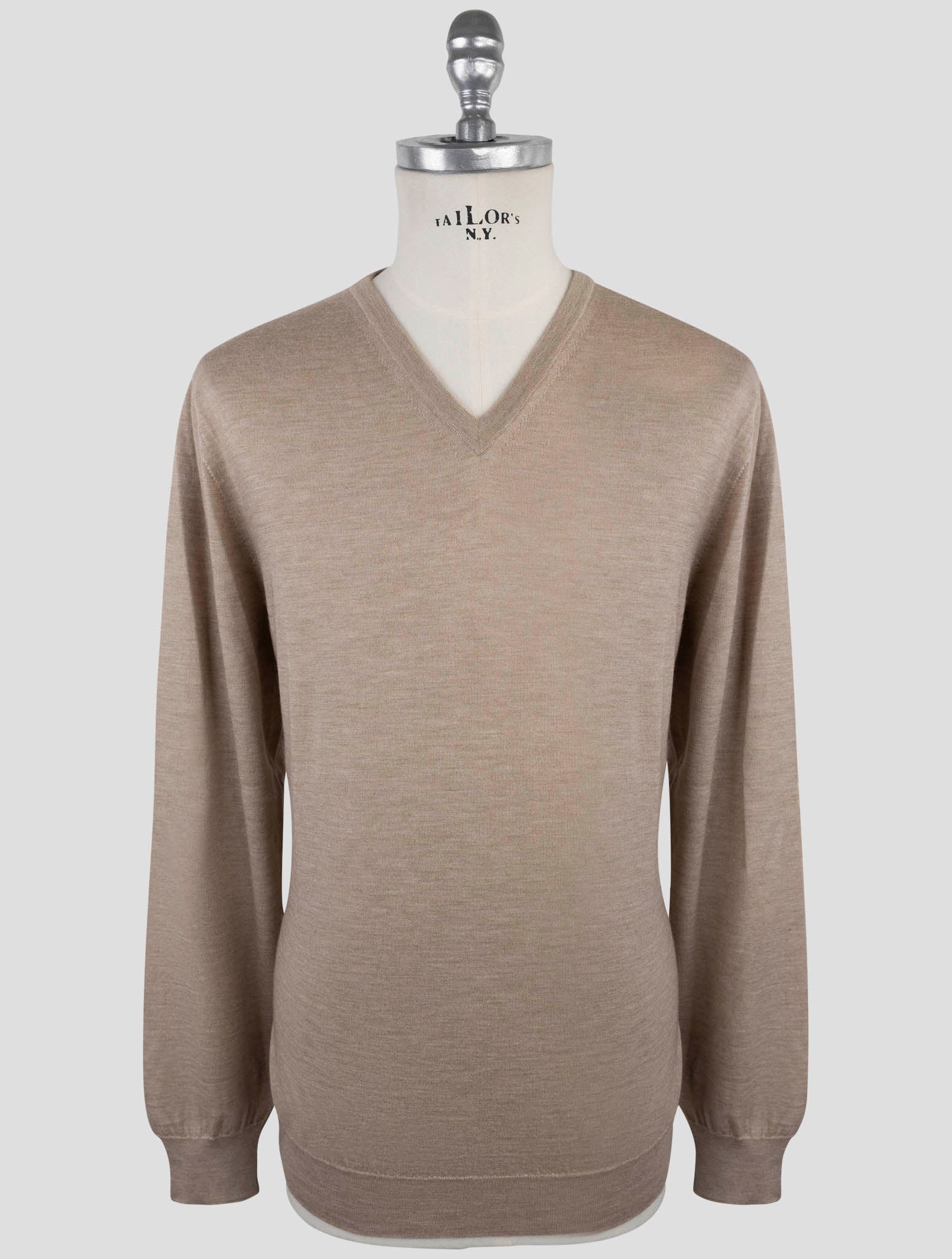 Kiton Beige Cashmere Silk Sweater V-Neck