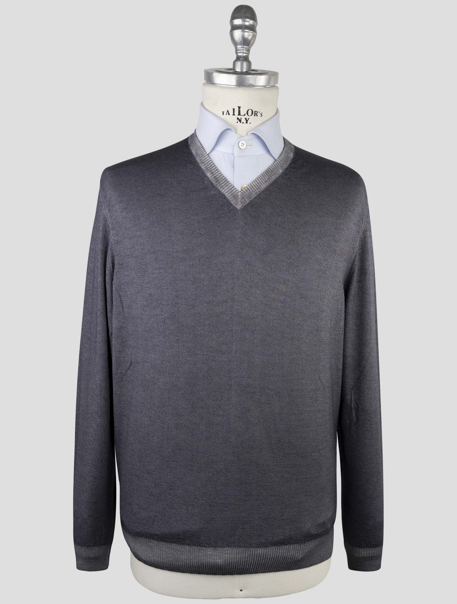 Kiton Gray Cashmere Silk Sweater V-Neck