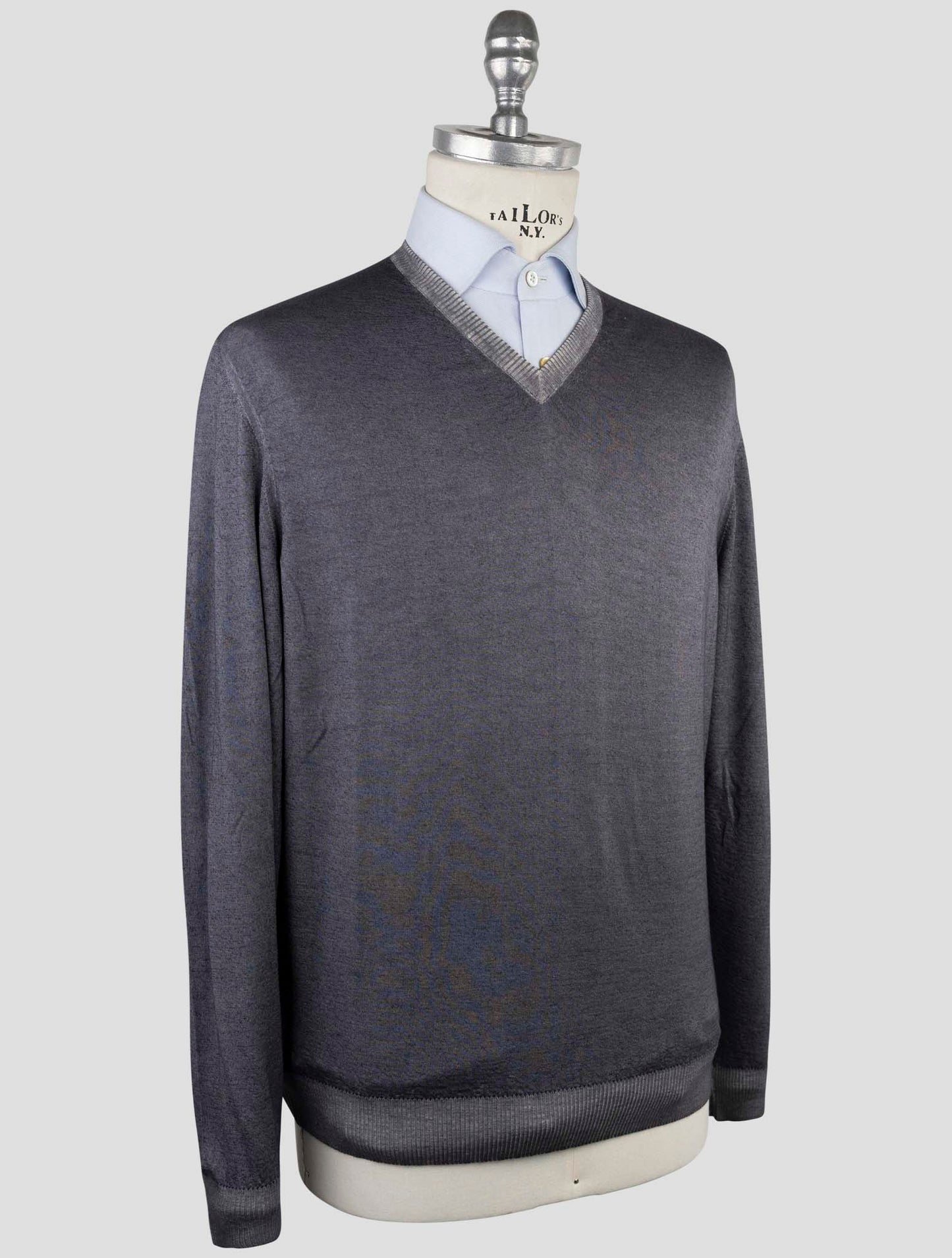 Kiton Gray Cashmere Silk Sweater V-Neck