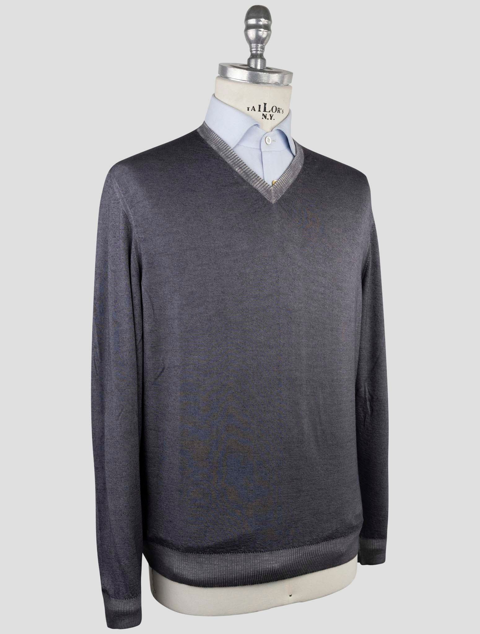 Kiton Gray Cashmere Silk Sweater V-Neck