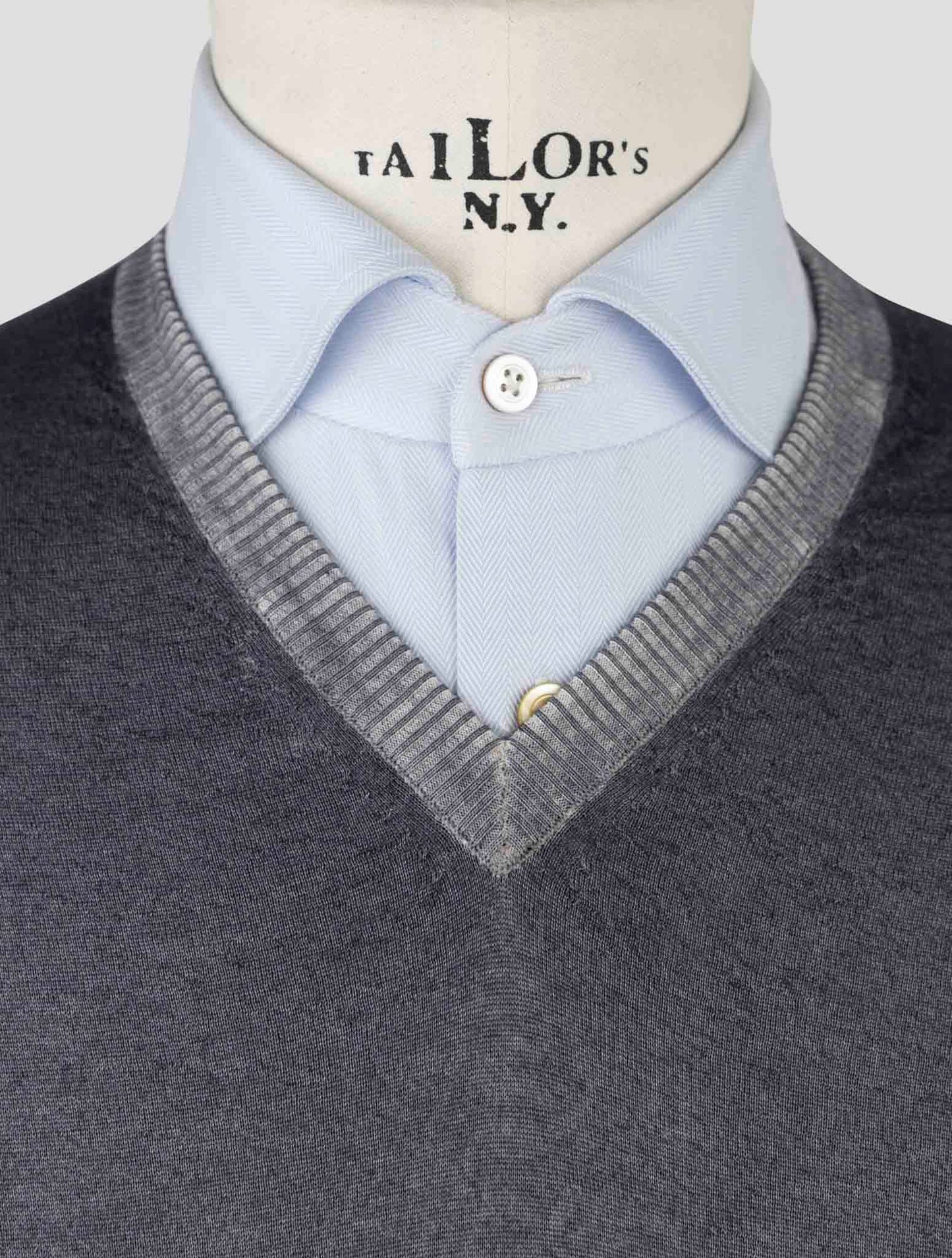 Kiton Gray Cashmere Silk Sweater V-Neck