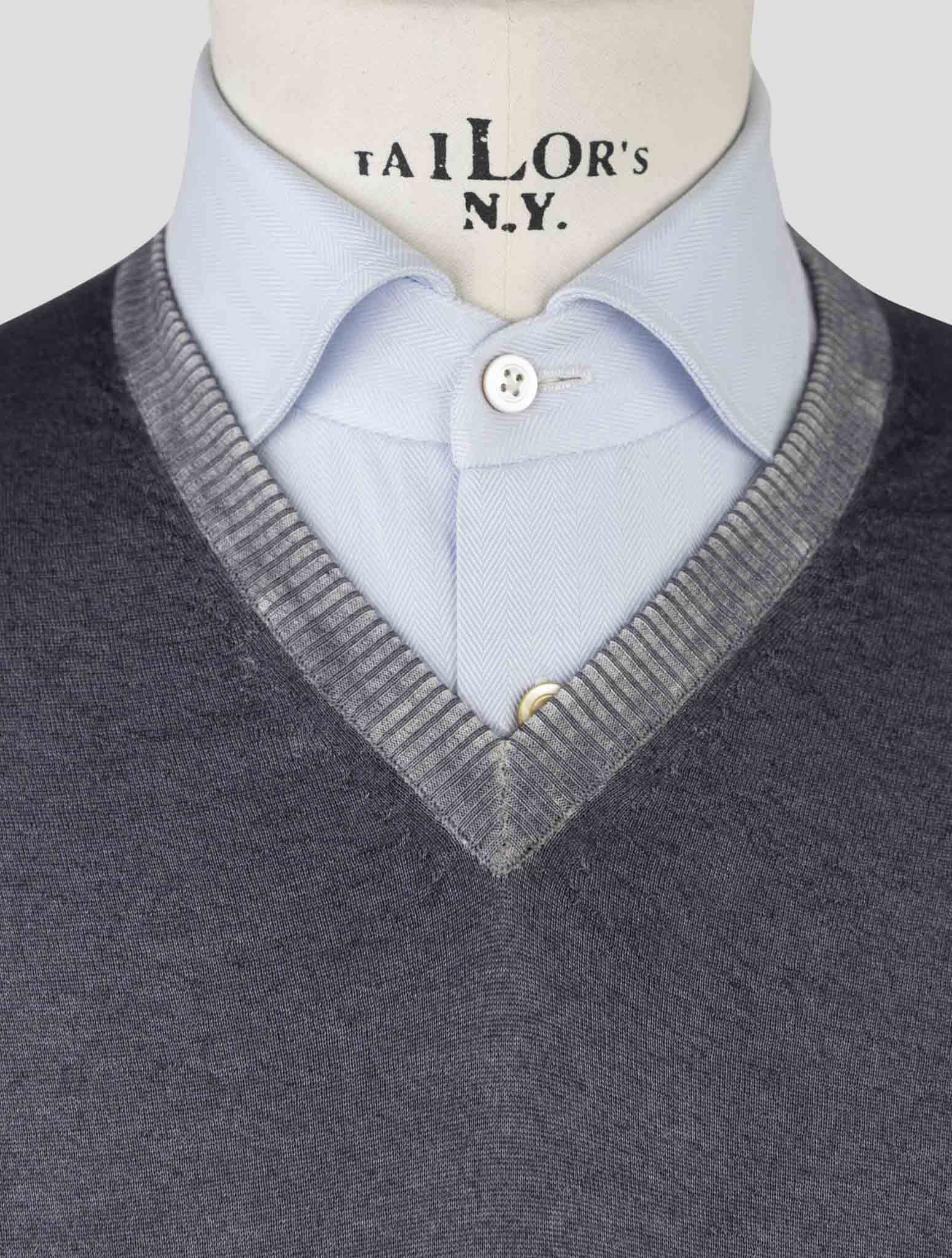 Kiton Gray Cashmere Silk Sweater V-Neck