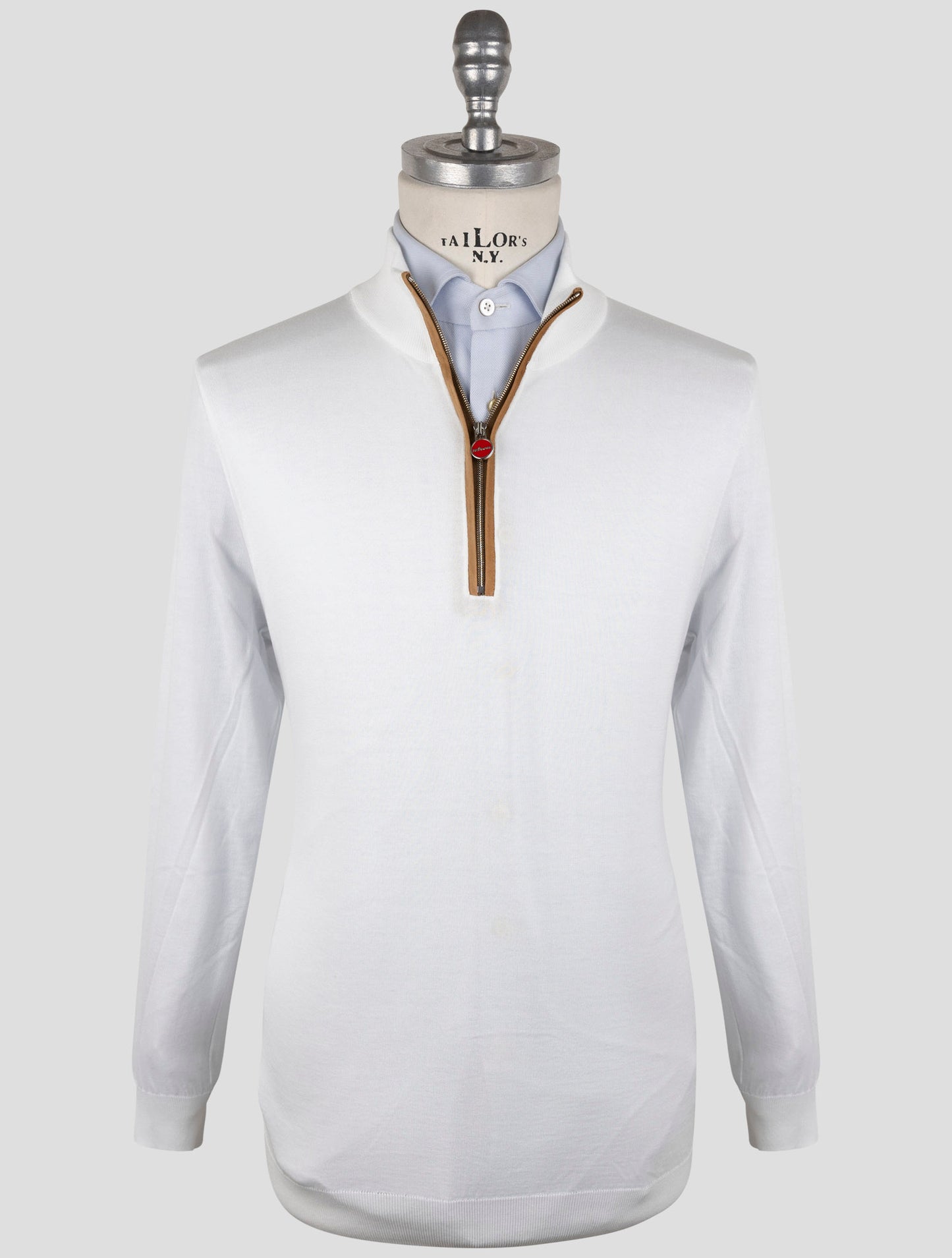Kiton White Cotton Sweater Half Zip