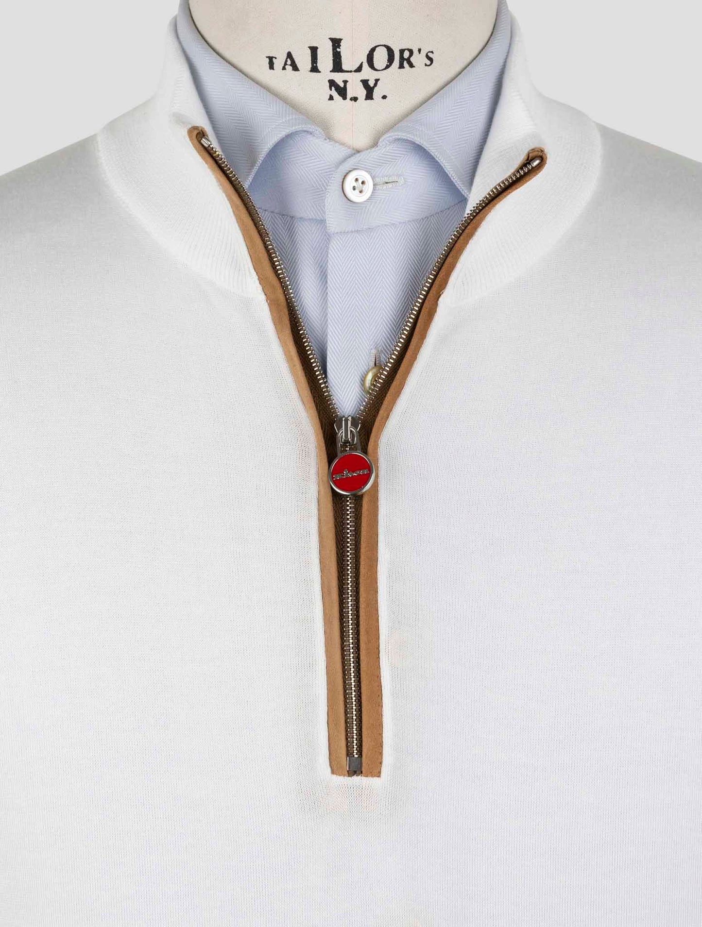 Kiton White Cotton Sweater Half Zip