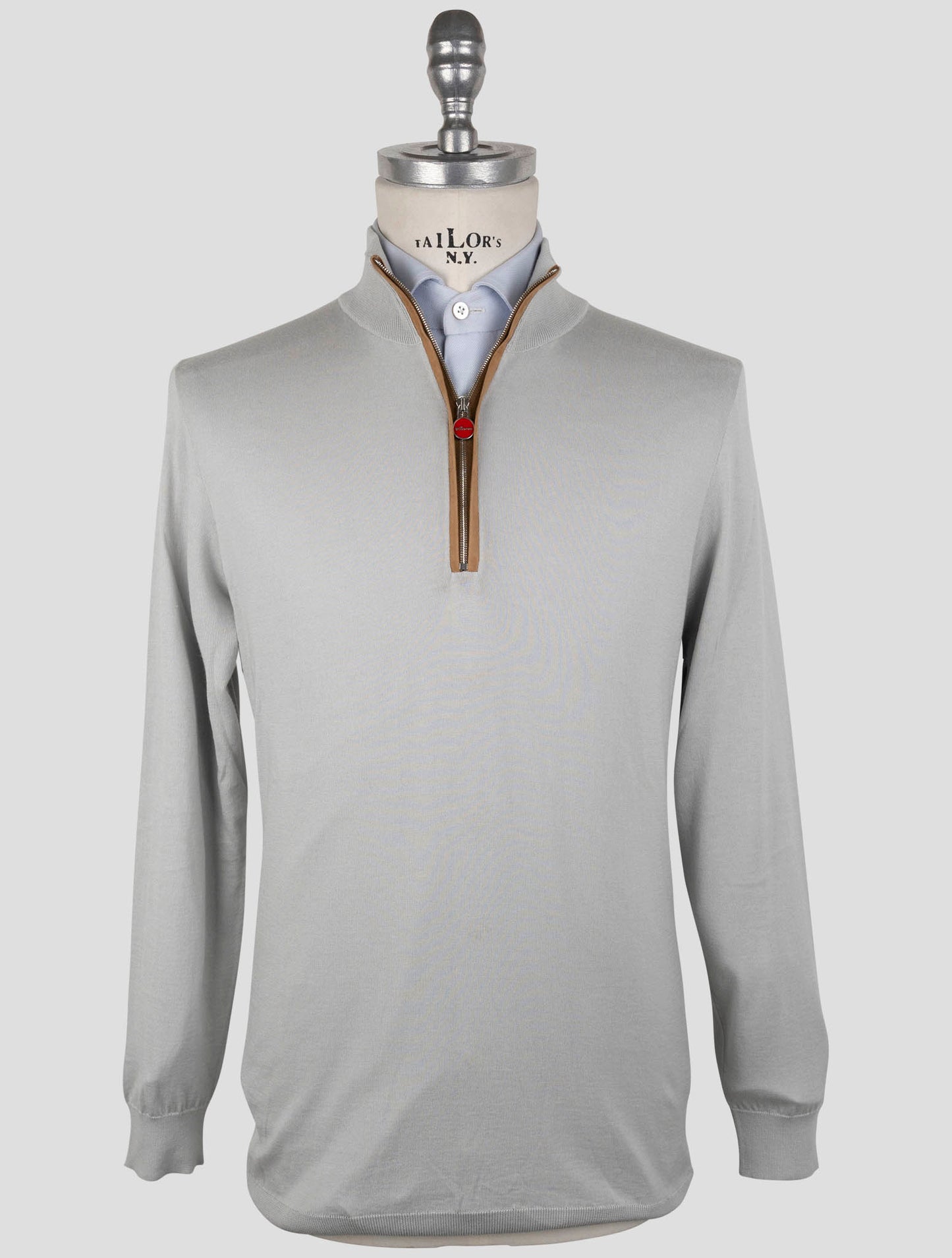 Kiton Gray Cotton Sweater Half Zip