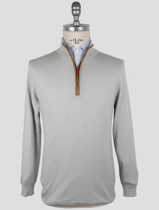 Kiton Gray Cotton Sweater Half Zip