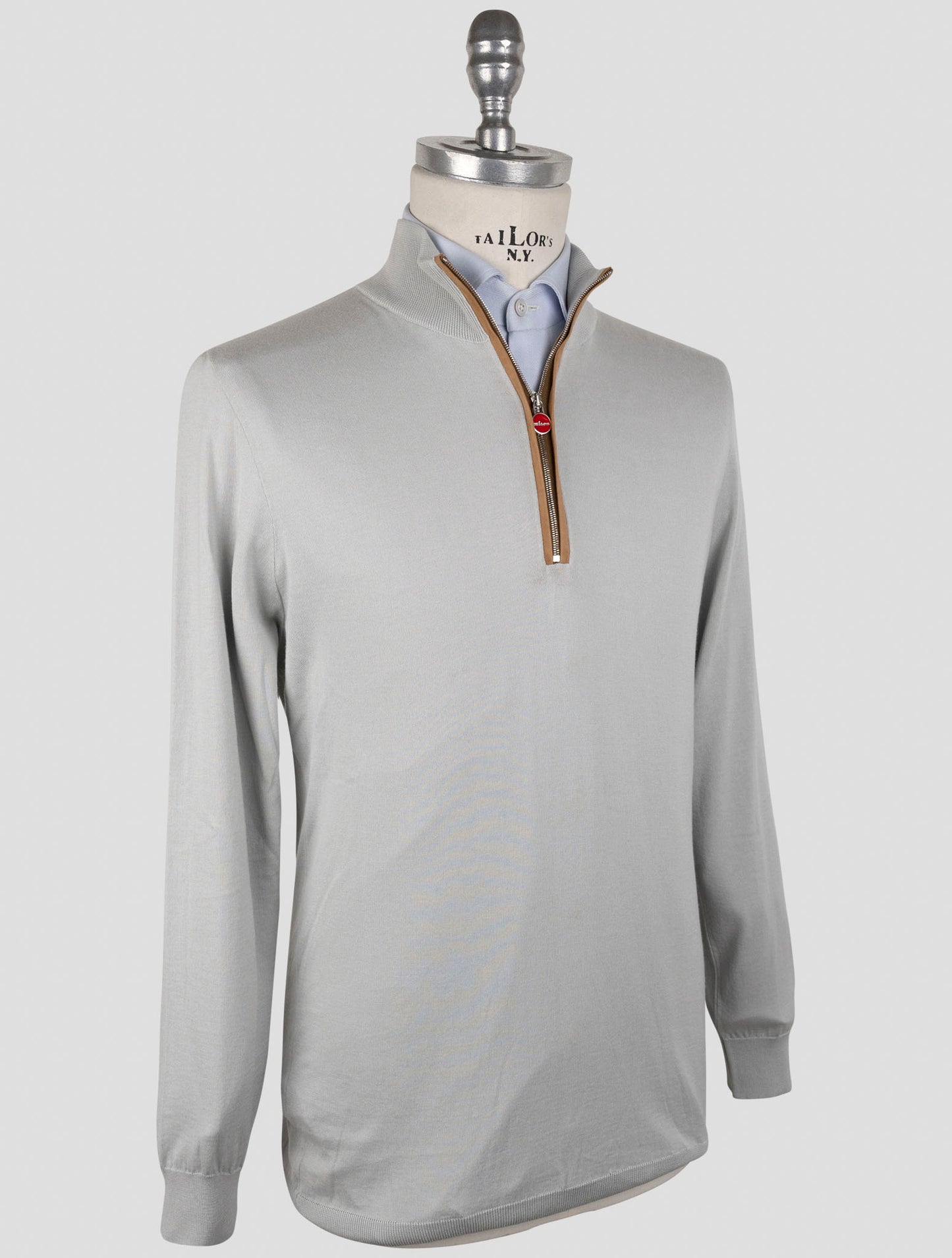 Kiton Gray Cotton Sweater Half Zip