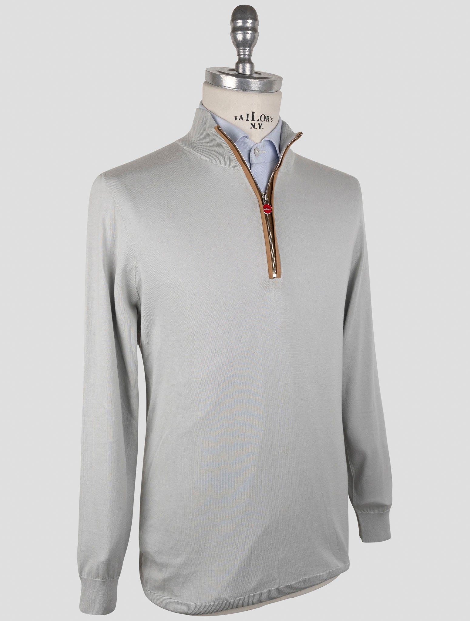 Kiton Gray Cotton Sweater Half Zip