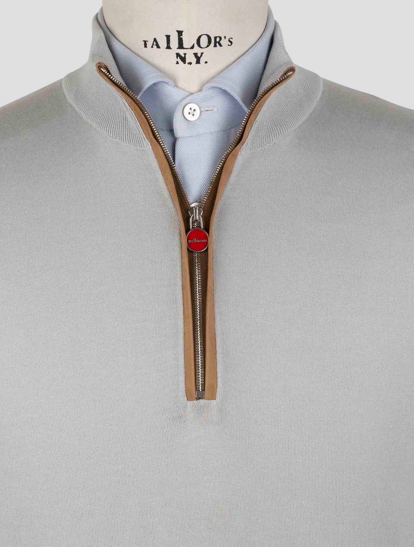 Kiton Gray Cotton Sweater Half Zip