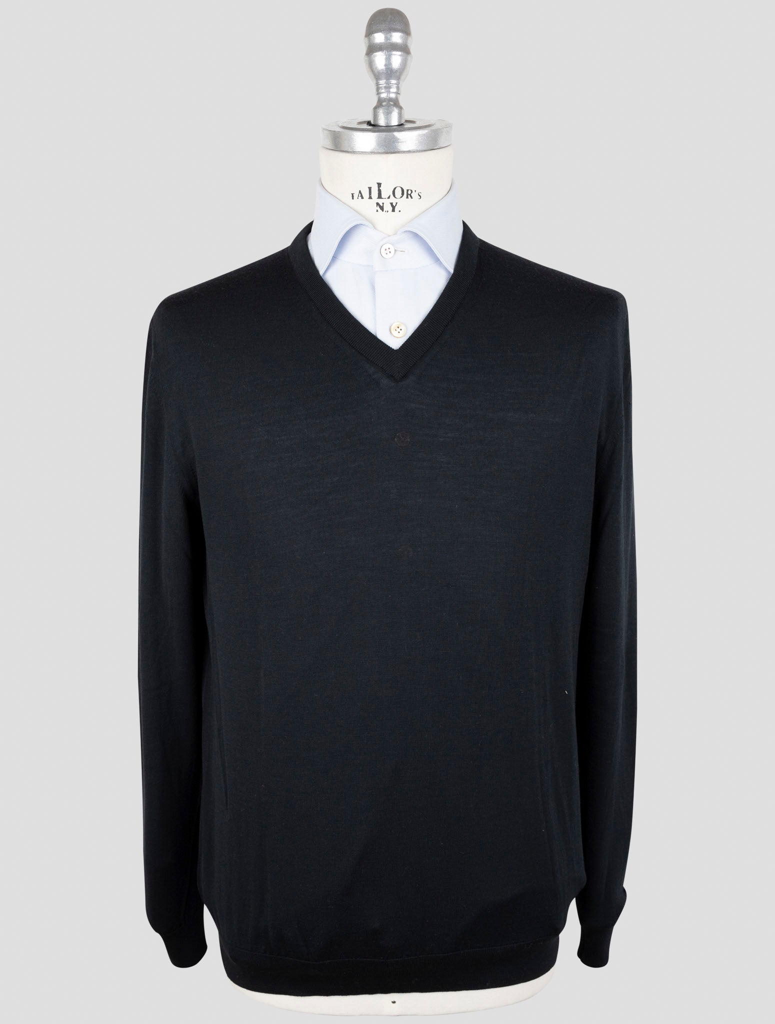 Kiton Black Wool 14 Micron Sweater V-Neck