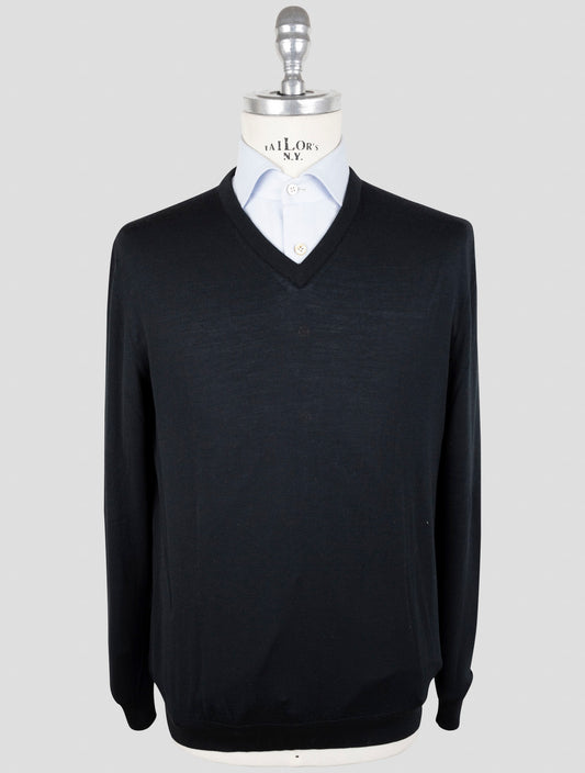 Kiton Black Wool 14 Micron Sweater V-Neck
