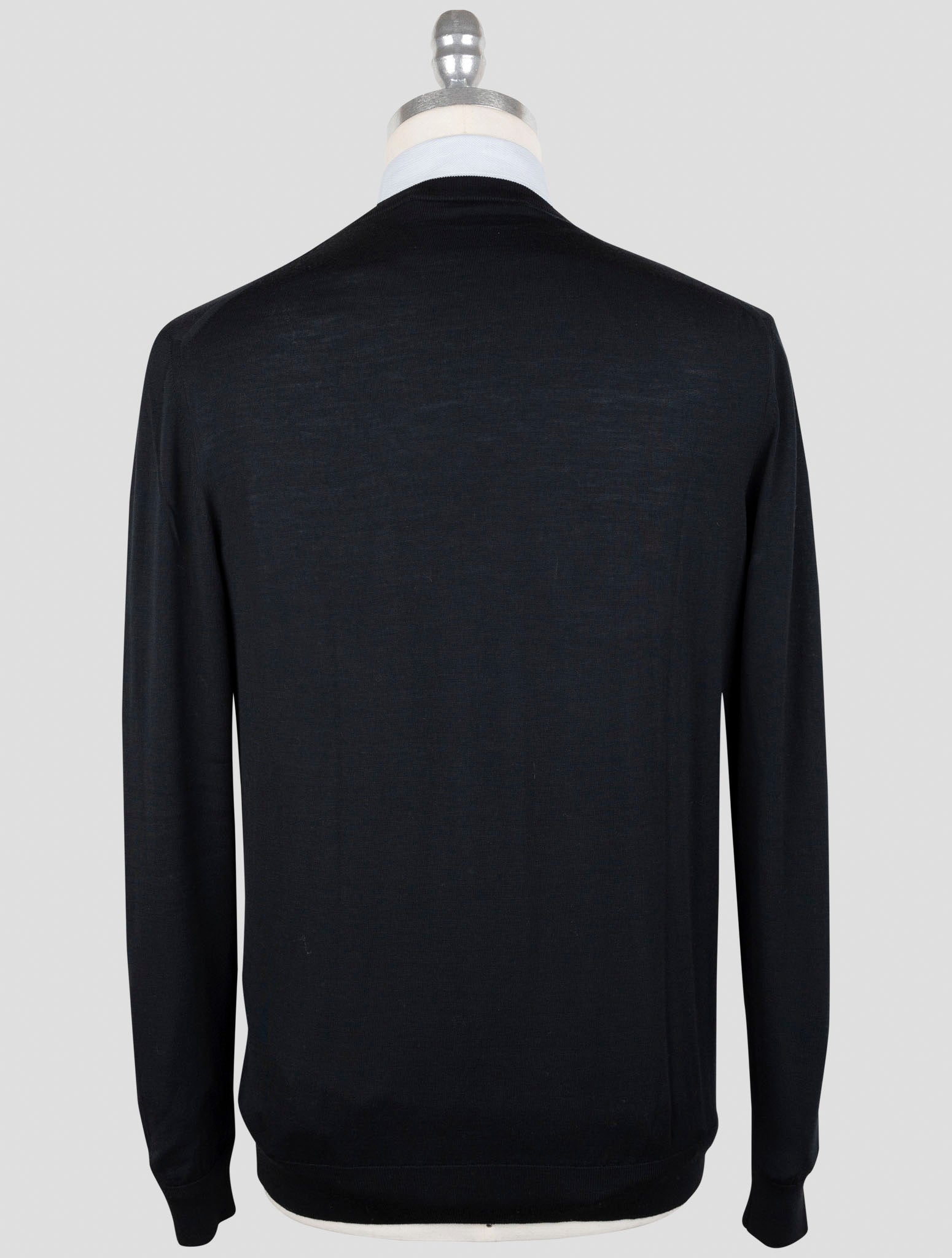 Kiton Black Wool 14 Micron Sweater V-Neck