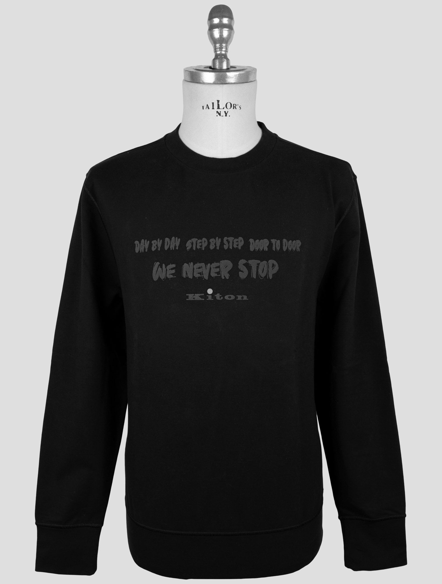 Kiton Black Cotton Ea Sweater Crewneck