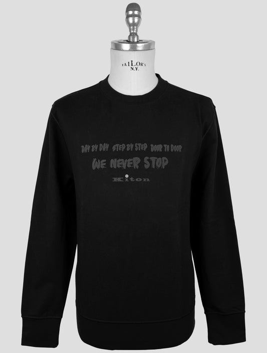 Kiton Black Cotton Ea Sweater Crewneck