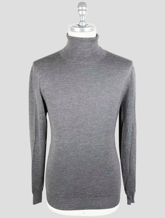 Kiton Gray Silk Cashmere Linen Sweater Turtleneck
