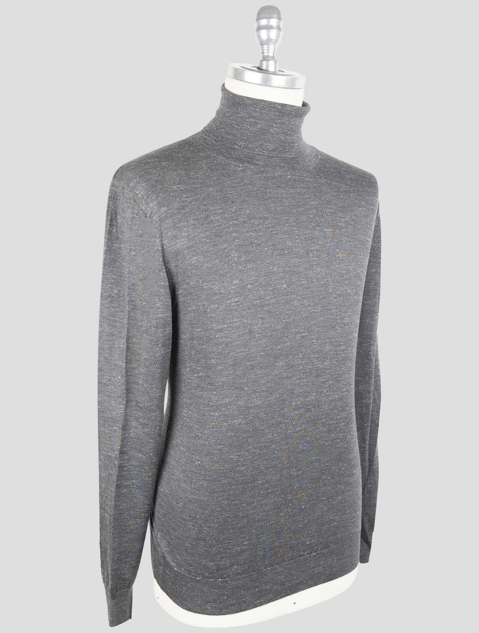 Kiton Gray Silk Cashmere Linen Sweater Turtleneck