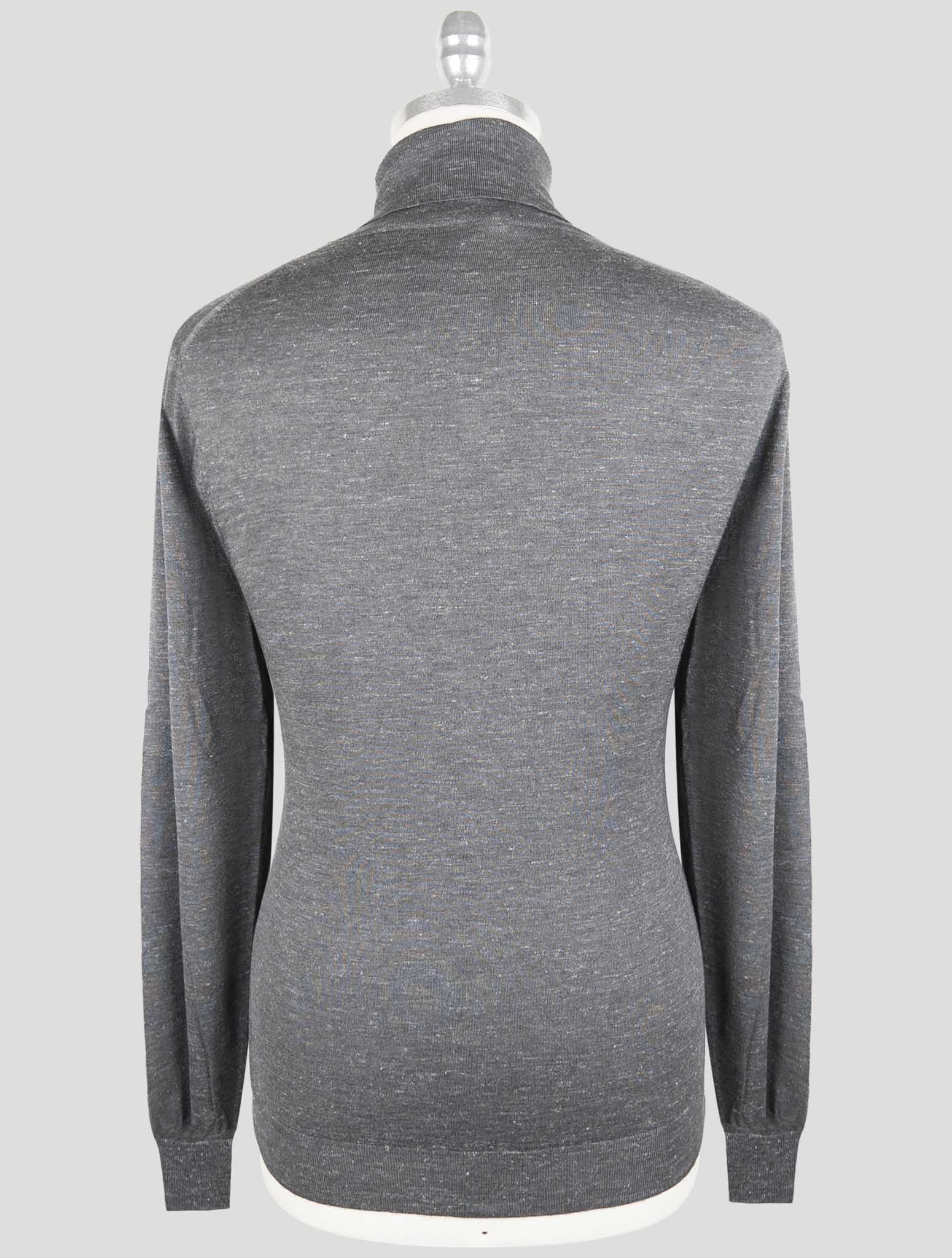Kiton Gray Silk Cashmere Linen Sweater Turtleneck