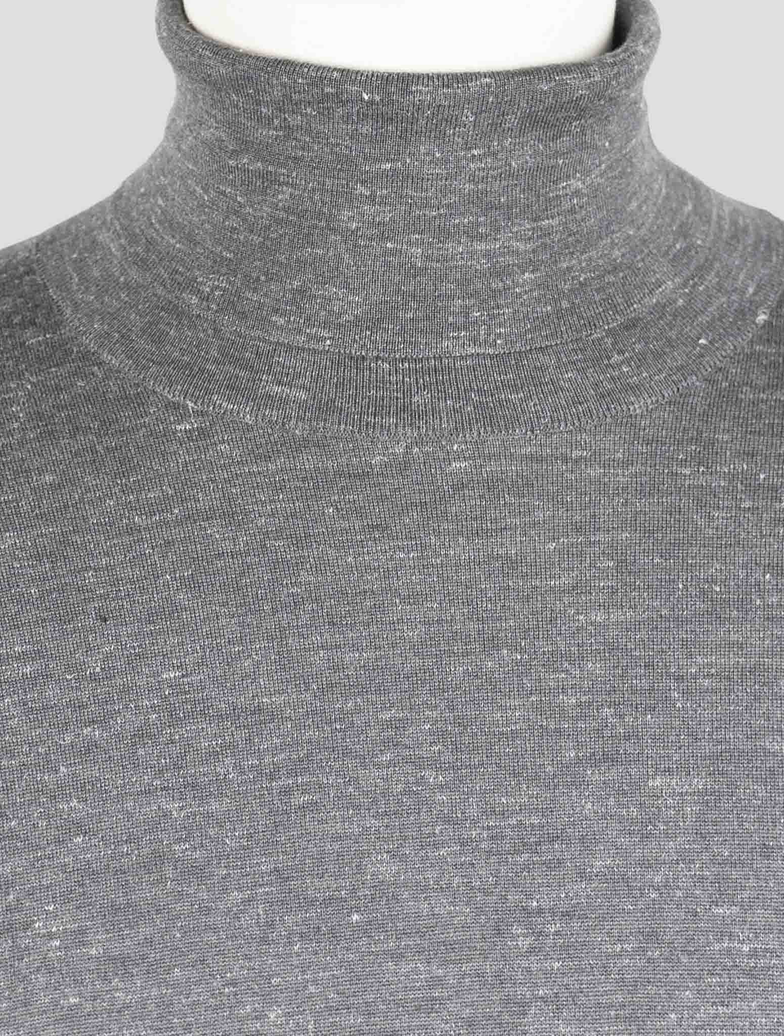 Kiton Gray Silk Cashmere Linen Sweater Turtleneck