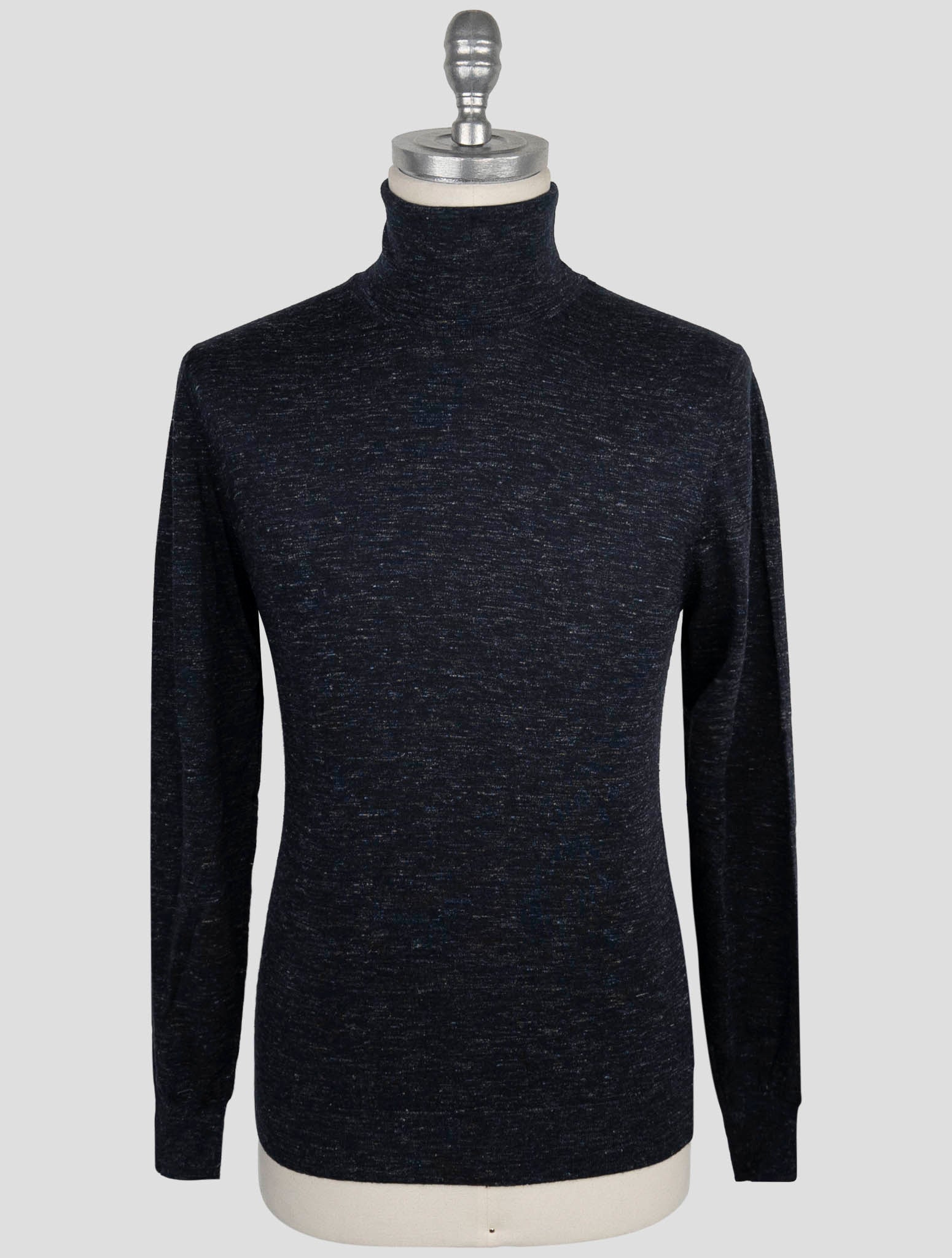 Kiton Blue Silk Cashmere Linen Sweater Turtleneck